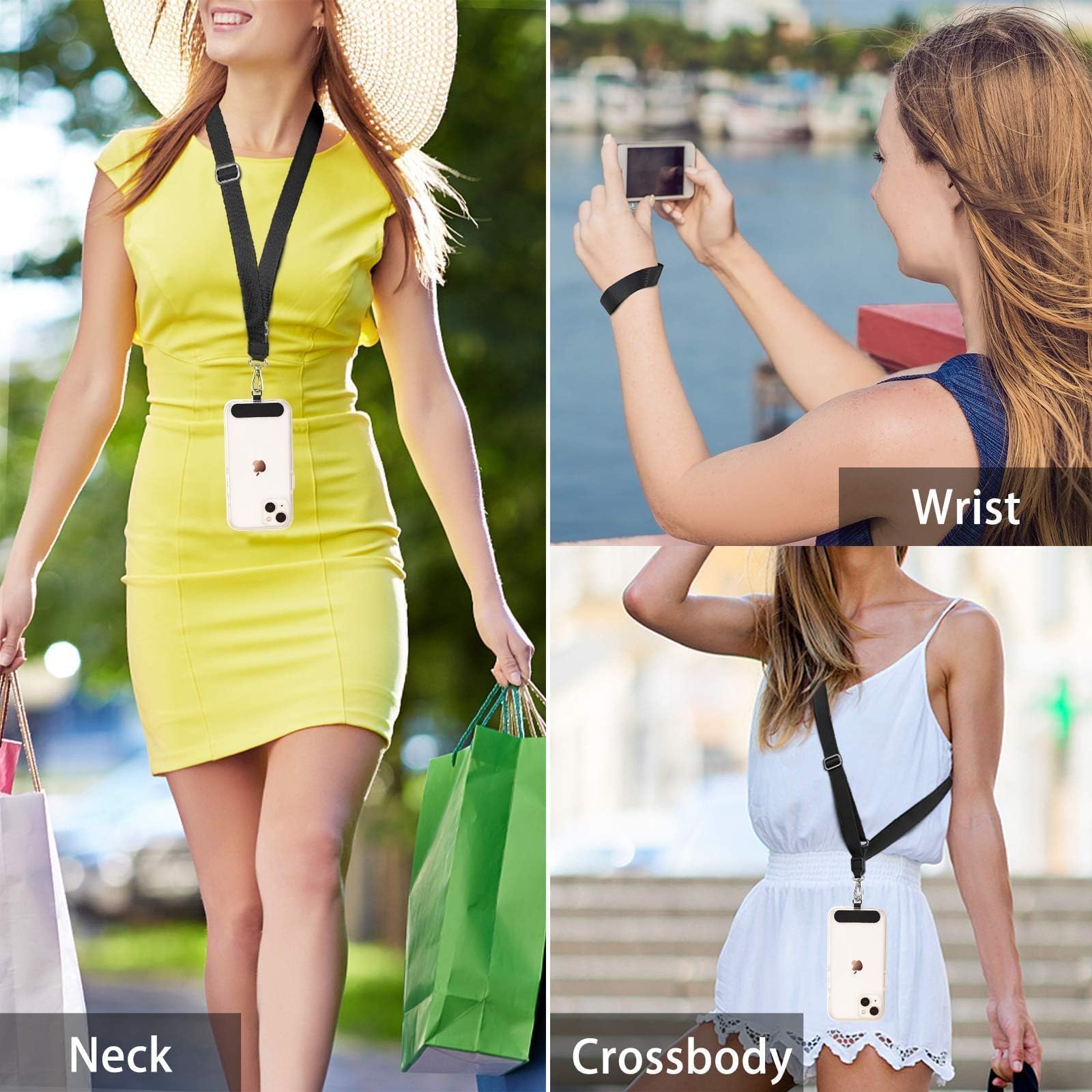 1-Pack Adjustable Phone Lanyard Set - Includes Neck Strap, Wrist Strap & 2 Phone Clips | Anti-Theft Crossbody Cell Phone Holder for iPhone & Smartphones (Black) | Perfect for Travel, Shopping & Outdoor Activities