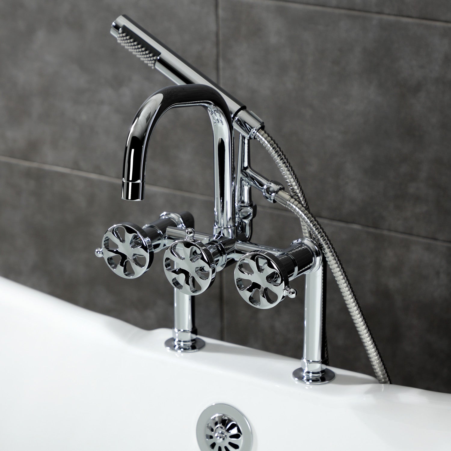 Belknap AE8401RX 3-Handle 2-Hole Deck Mount Clawfoot Bathtub Faucet with Hand Shower in Polished Chrome - Vintage Style Bathroom Fixture for Classic & Modern Homes