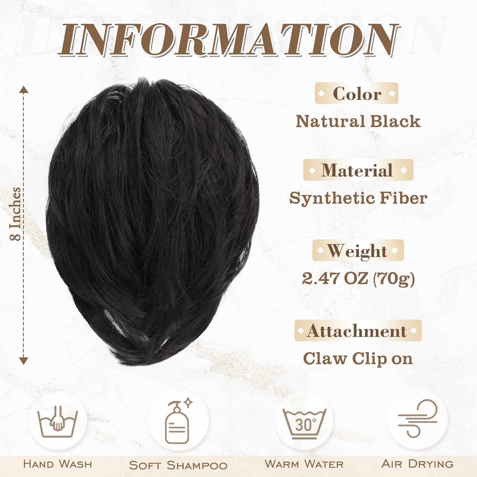 8 Inch Claw Clip Hair Bun Extension for Straight Hair - Perfect for Updos, Ponytails & Everyday Hairstyles