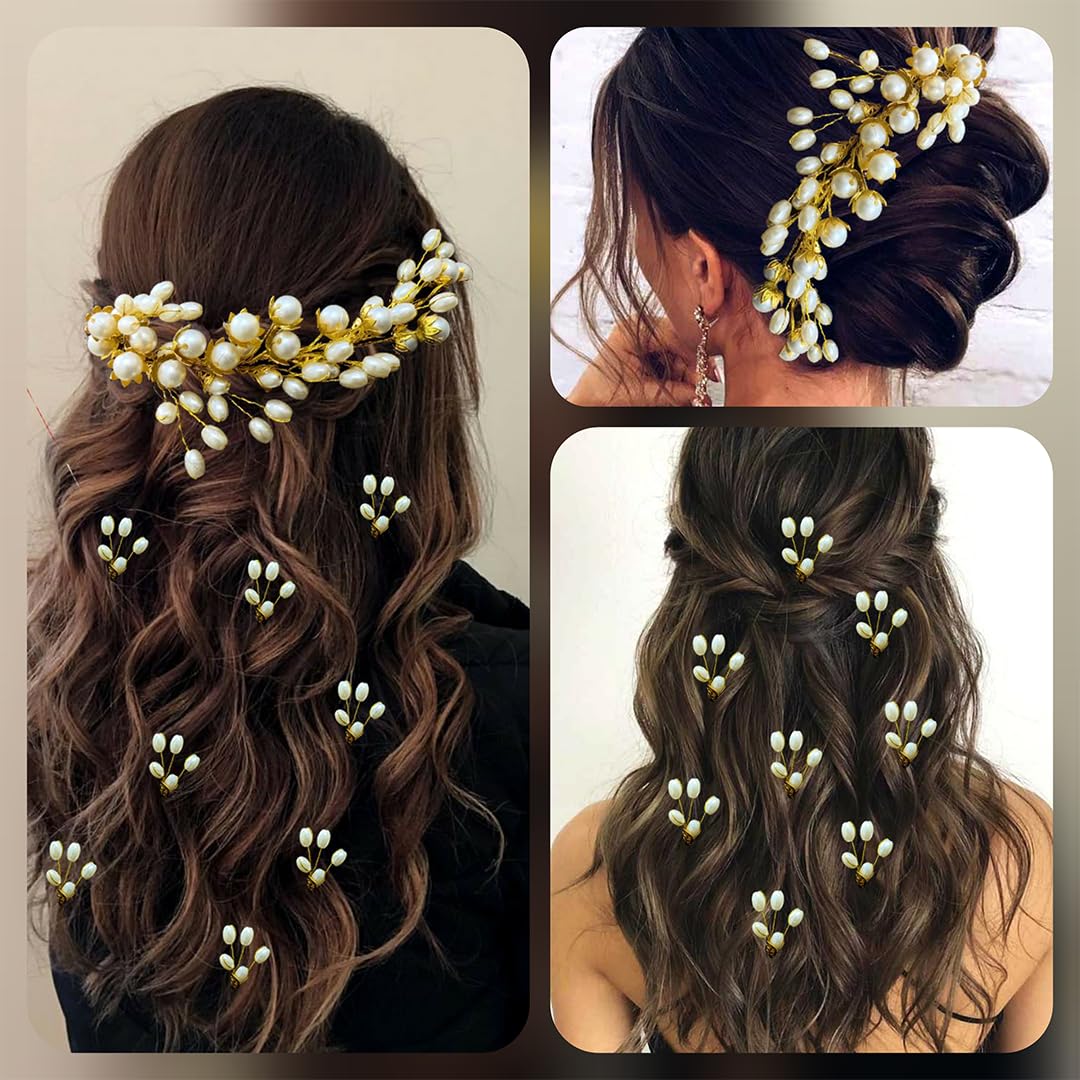 Ansh Elegant Artificial Metal Floral Hairpin with White Pearls | Hair Clips & Juda Pins for Women & Girls | Combo Pack of 2333 & 2334 | Perfect for Weddings, Parties & Everyday Styling