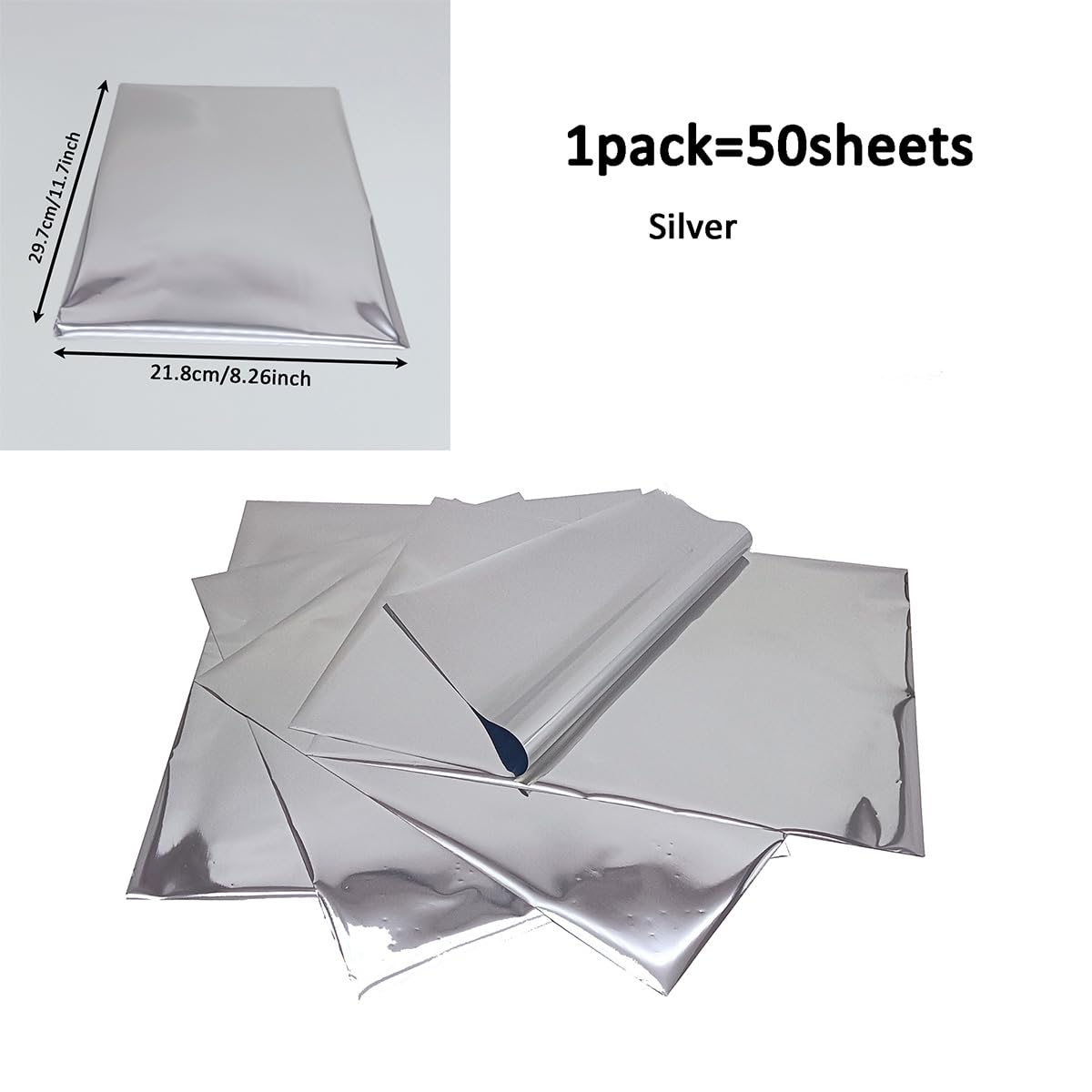 50 Sheets A4 Size Reactive Foil Transfer Paper for Laser Printer - Holographic Heat Transfer Foil for DIY Crafts, Scrapbooking & T-Shirt Printing (Silver) | Perfect for Custom Apparel, Home Decor & Gift Making