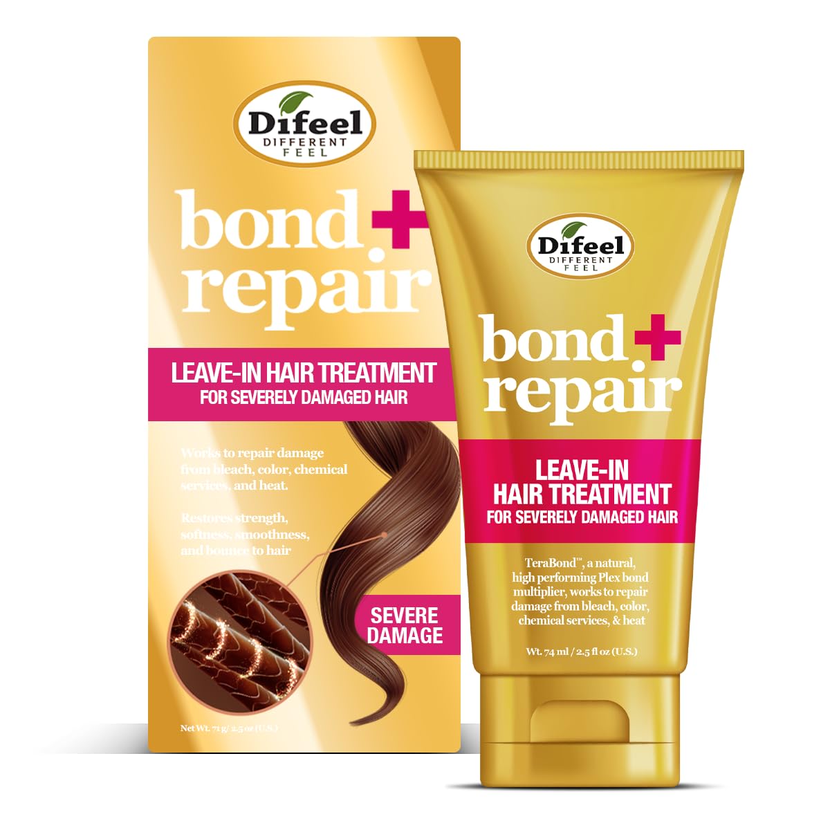 Difeel Bond & Repair Leave-In Hair Treatment for Severely Damaged Hair - 2.5 oz Deep Bond Hair Repair Treatment with Bond Rebuilder | For Dry, Brittle, Chemically Treated & Heat Styled Hair