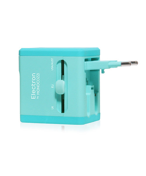 Monocozzi Smighty Global Travel Adapter with 2.1A Dual USB Ports - Universal Power Converter for International Travel (US/EU/UK/AU) - Perfect for Charging Phones, Tablets & Laptops on Vacation or Business Trips