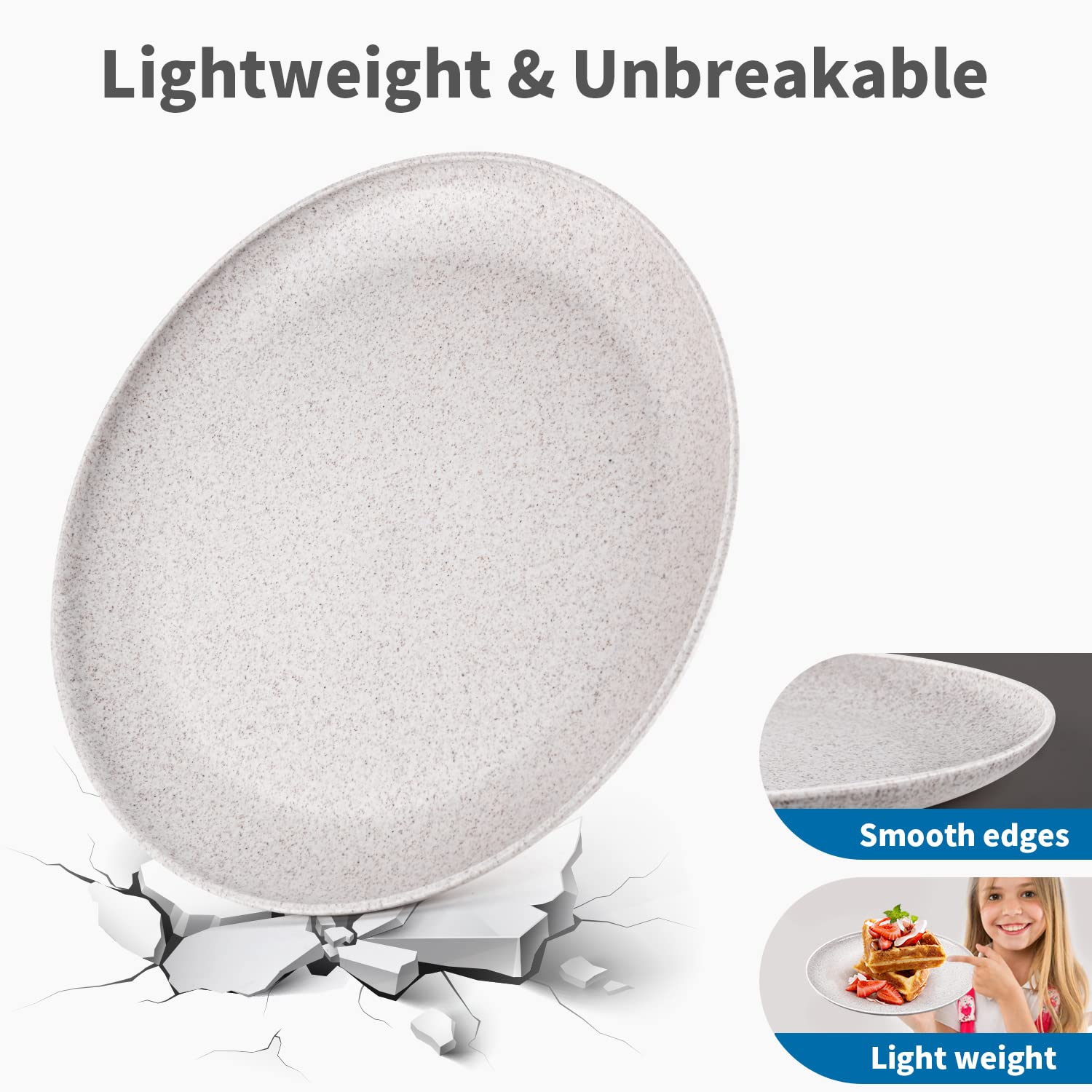 10-Inch Wheat Straw Plates Set of 8 - Reusable BPA-Free Eco-Friendly Dinner Plates for Kids & Adults - Dishwasher & Microwave Safe - Perfect for Parties, Picnics, and Everyday Meals (Wheat White)