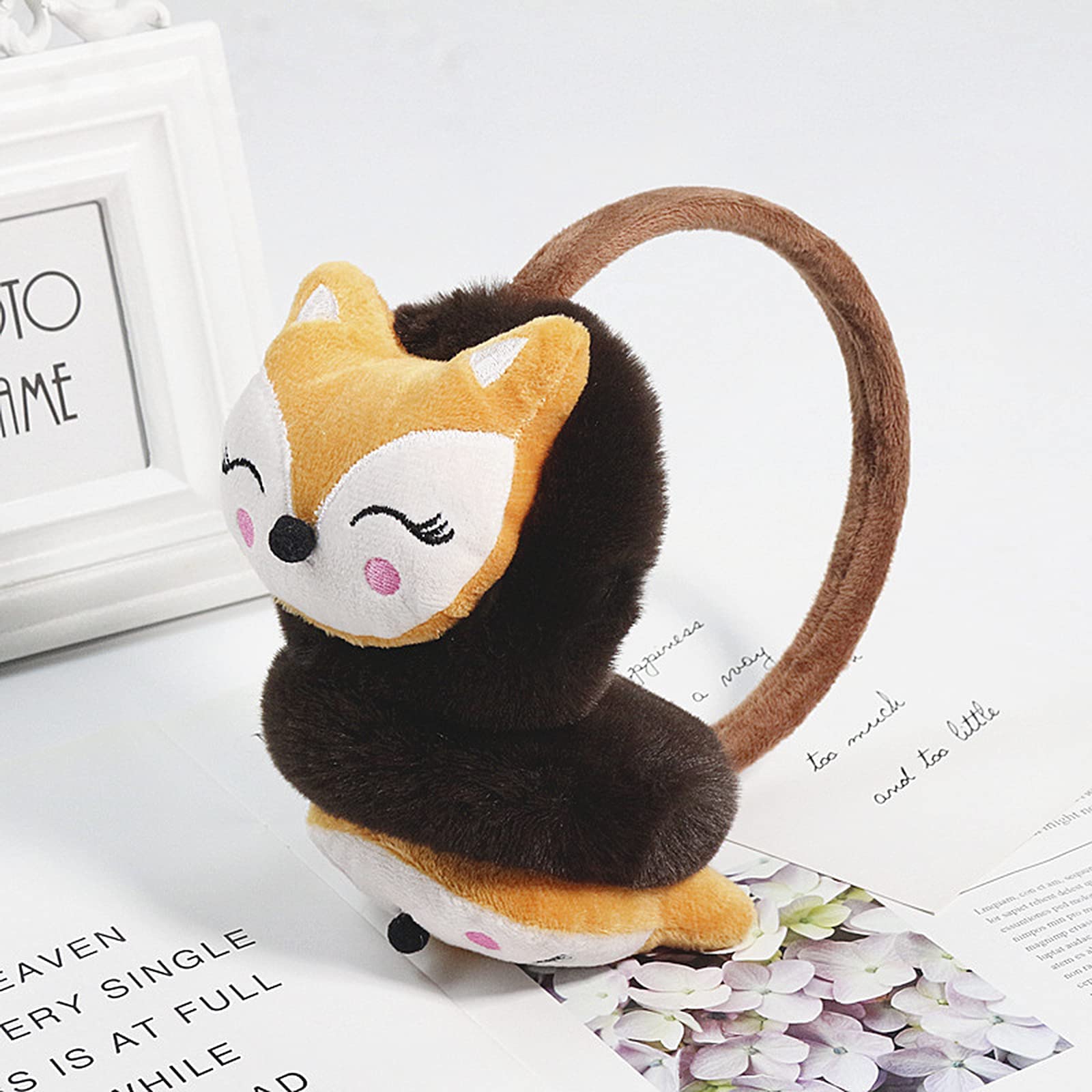 OhMill Creative Winter Warm Cute Cartoon Little Fox Earmuffs - Plush Furry Ear Warmers for Boys, Girls & Adults - Soft Ear Protector for Cold Weather - Perfect for Skiing, Snowboarding & Outdoor Winter Activities