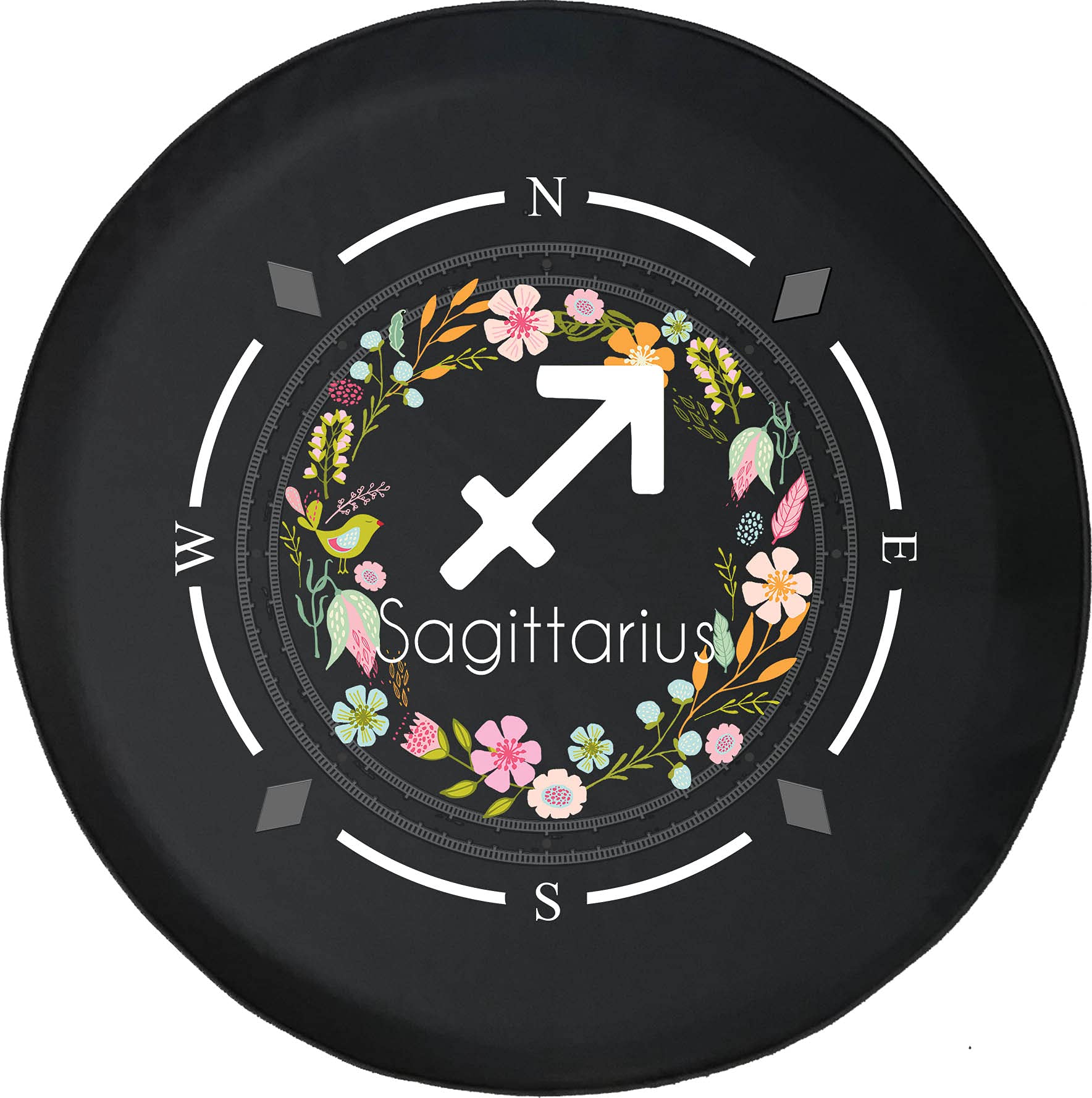 Premium Spare Tire Cover with Compass & Sagittarius Horoscope Floral Design - Universal Fit for SUVs, Trailers, RVs & Most Vehicles | Durable Wheel Protection for Outdoor Adventures & Road Trips