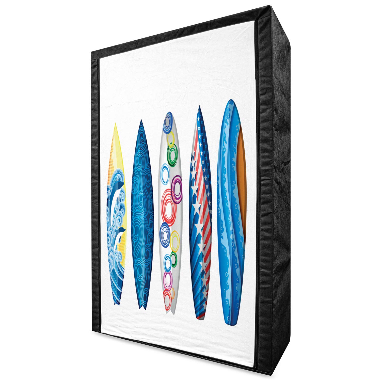 Portable Fabric Wardrobe with Surfboard & American Flag Design - 42.5
