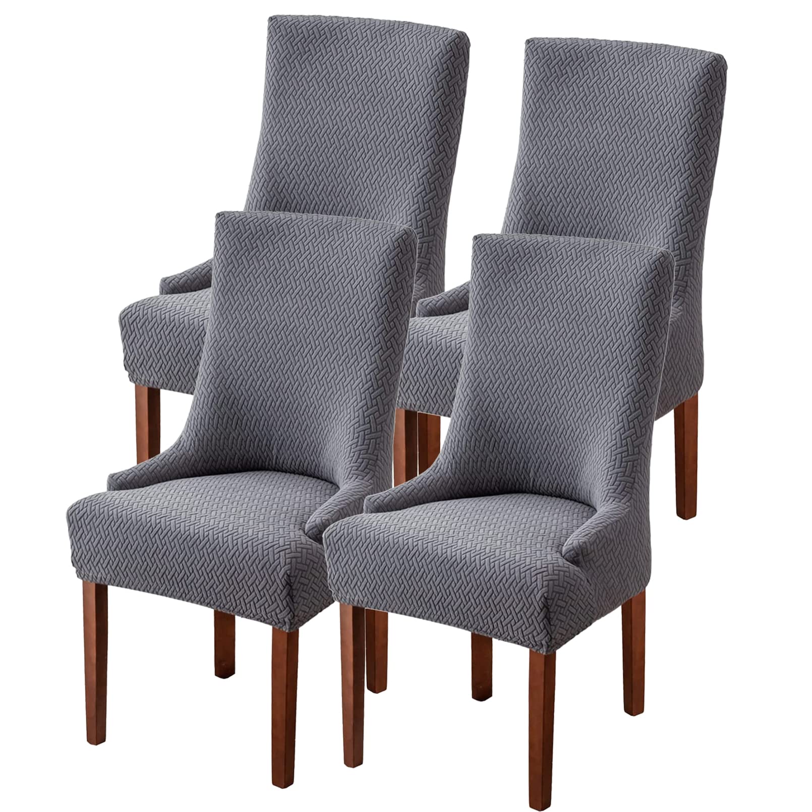 XUANZYANG Stretch Wingback Chair Slipcovers - Washable Diagonal Stripes Armchair Protector Covers Set of 4 (Gray) for Dining Room, Kitchen & Living Room Furniture Protection