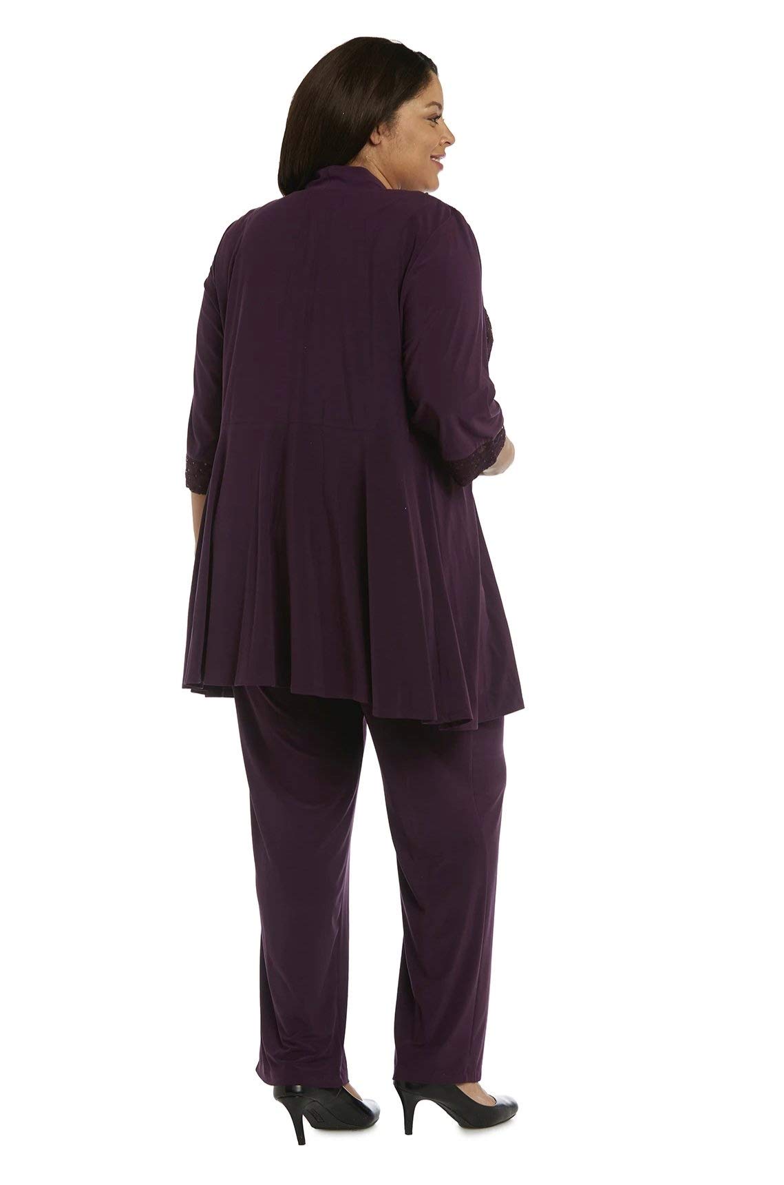 R&M Richards Plus Size Women's Pant Suits for Weddings - Mother of The Bride Formal Pantsuit in Plum, Size 14 Plus | Elegant Wedding Guest Outfit & Special Occasion Attire