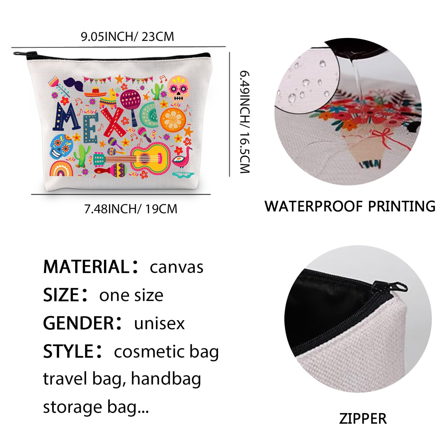 XYANFA Mexico Themed Makeup Bag - Waterproof Travel Cosmetic Organizer for Bachelorette Parties, Birthdays & Vacation Gifts | Perfect Mexico City Souvenir & Travel Accessory (MEXICO Flag Design)
