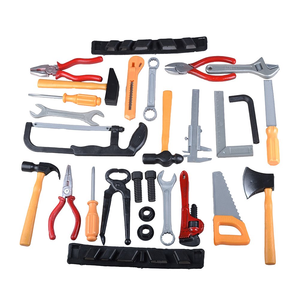 28-Piece Kids Toy Tool Set - Construction Party Supplies, Plastic Pretend Play Tools with Screwdrivers, Pliers, Axes & Saws - Perfect for Boys' Birthday Gifts, Role Play & STEM Learning Activities