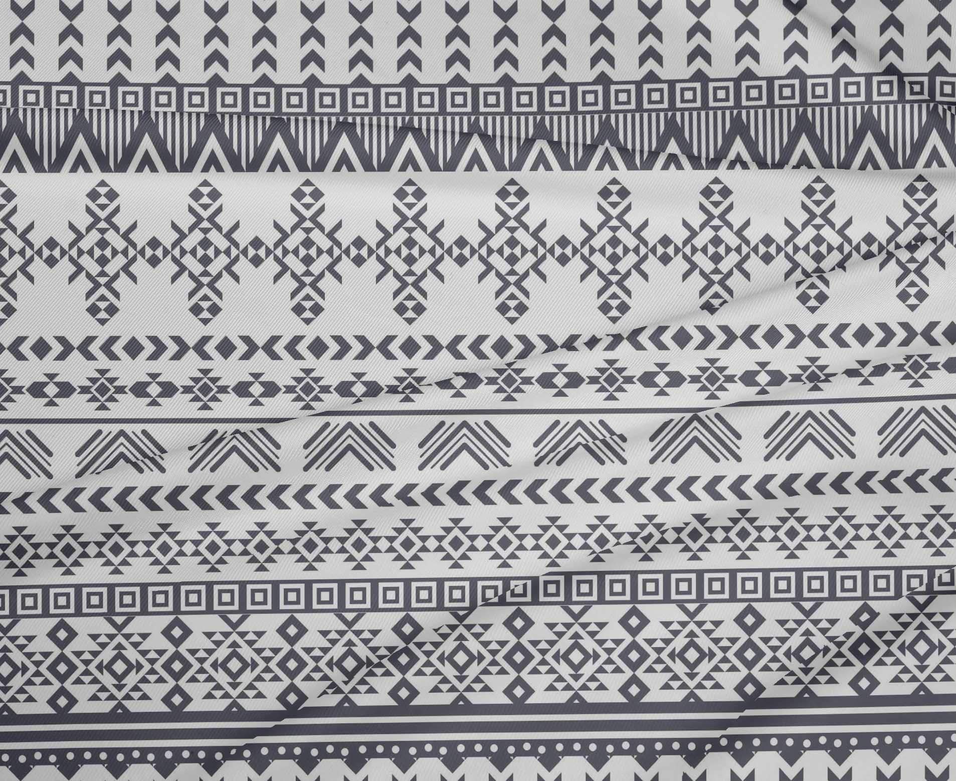 oneOone Polyester Spandex Gray Geometric Tribal Print Fabric - 56 Inch Wide Sewing Material for DIY Clothing, Dresses & Home Decor Projects | Soft Stretch Fabric by The Yard