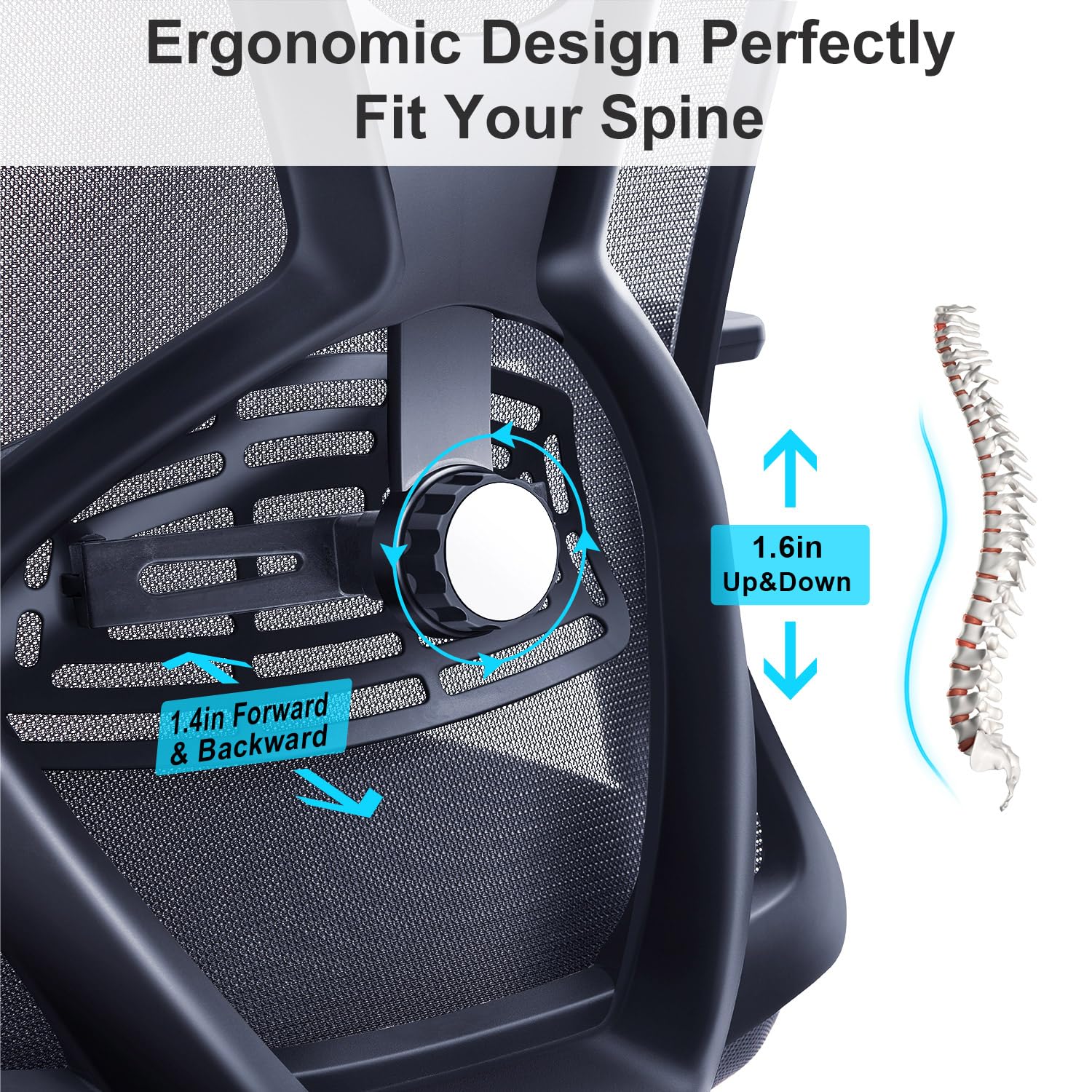 Ticova Ergonomic Office Chair - High Back Mesh Desk Chair with Adjustable Lumbar Support, Headrest & 3D Armrests - 130° Reclining Computer Chair for Home Office, Gaming, and Workspace Comfort