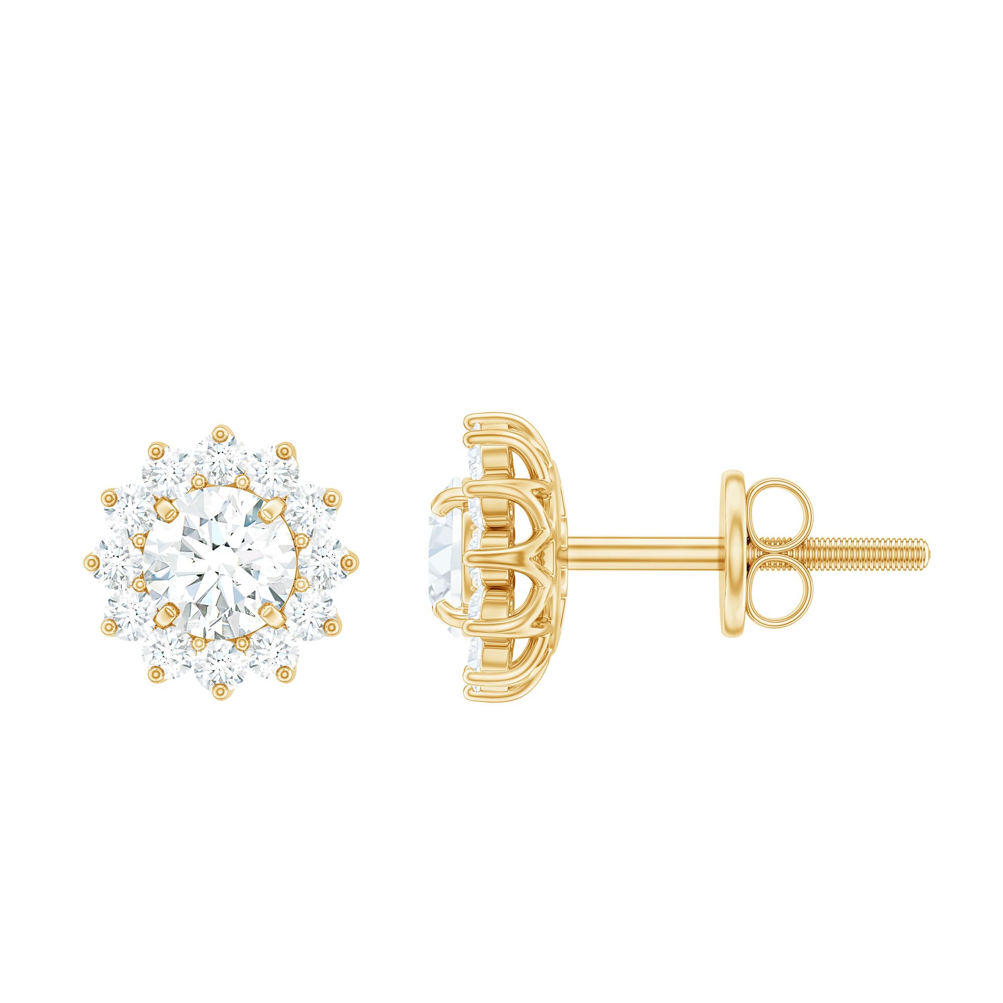 Certified D-VS1 Quality Moissanite Flower Stud Earrings for Women | Halo Engagement Earrings | Perfect Gift for Anniversary, Wedding & Special Occasions