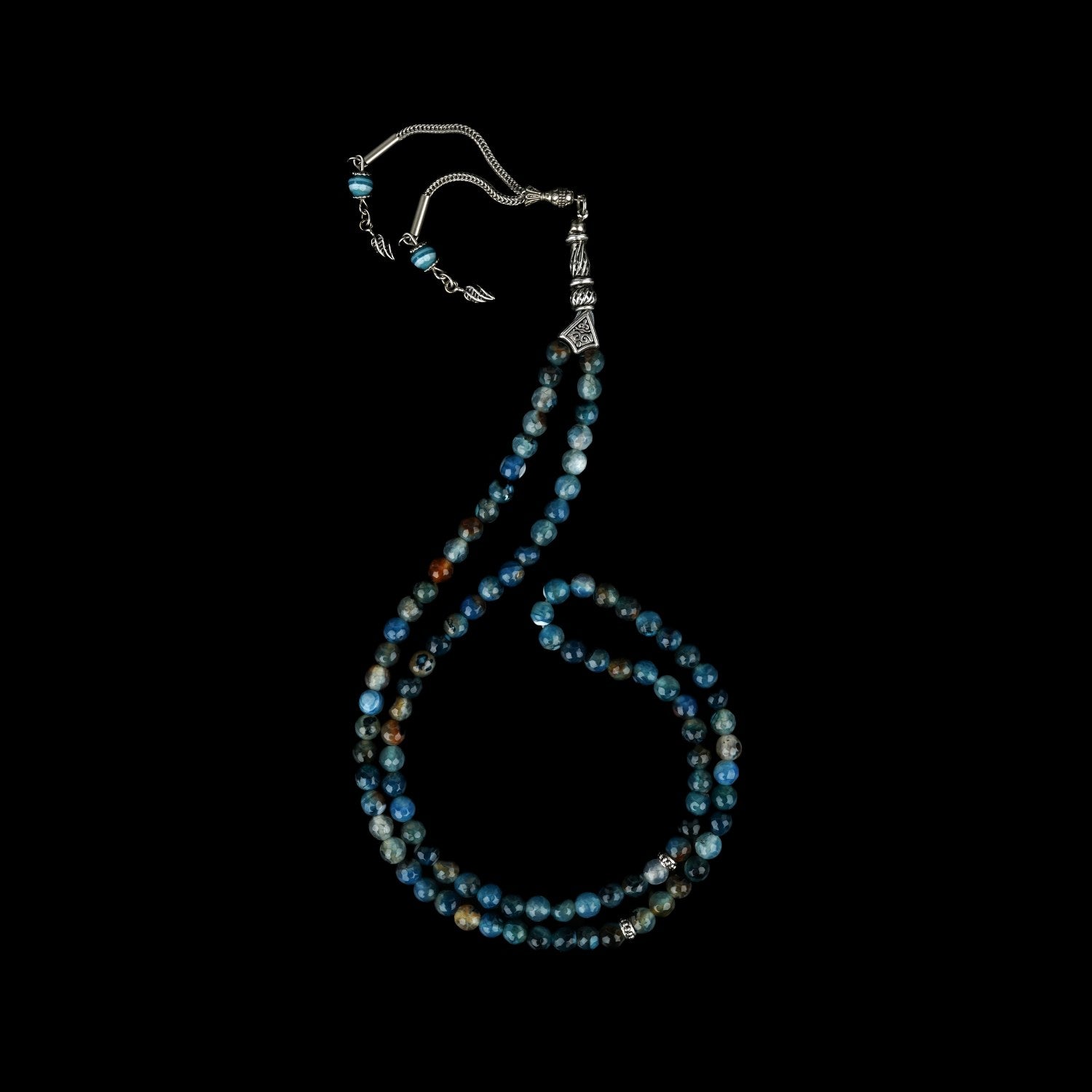 Premium Blue Striped Agate Islamic Prayer Beads - 99 Muslim Tasbih for Daily Dhikr & Meditation | Perfect for Home Worship, Travel & Gift Giving