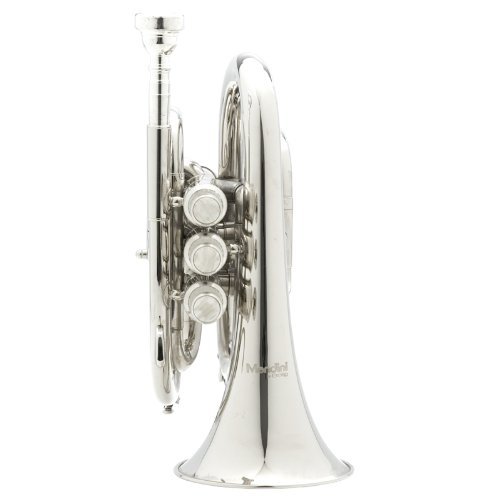 Mendini by Cecilio MPT Brass Bb Pocket Trumpet - Nickel Plated with Tuner, Case & Mouthpiece | Compact Travel Trumpet for Beginners, Students & Jazz Performances