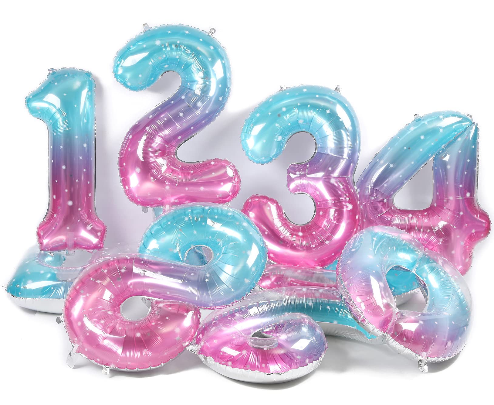 34 Inch 21 Rainbow Number Balloons - Mylar Foil Helium Balloons for 12th & 21st Birthday Parties - Outer Space & Mermaid Theme Party Decorations - Perfect for Birthday Celebrations, Gender Reveals & Graduation Events