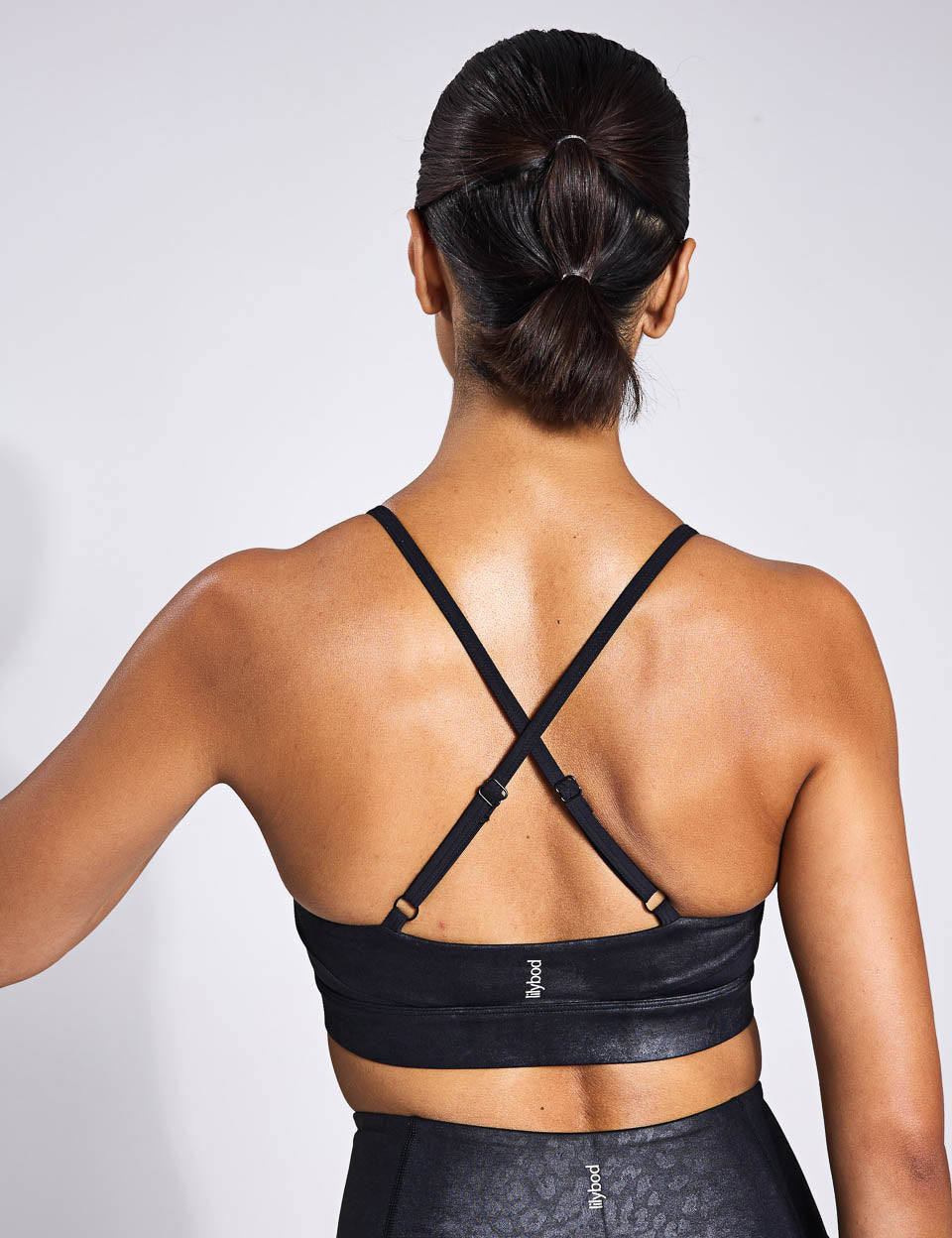 High Shine Sports Bra for Women - Animal Black Print - Moisture Wicking & Supportive Activewear for Running, Yoga & Gym Workouts