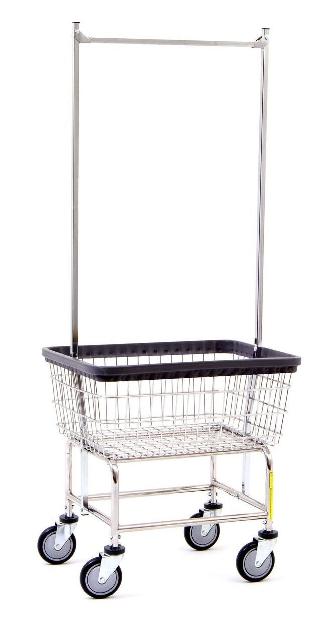 Heavy Duty Wire Laundry Cart with Double Pole Rack - 2.5 Bushel Capacity, Chrome Finish, Made in USA | Commercial & Home Laundry Organization, Industrial Utility Cart for Hotels, Hospitals & Laundromats