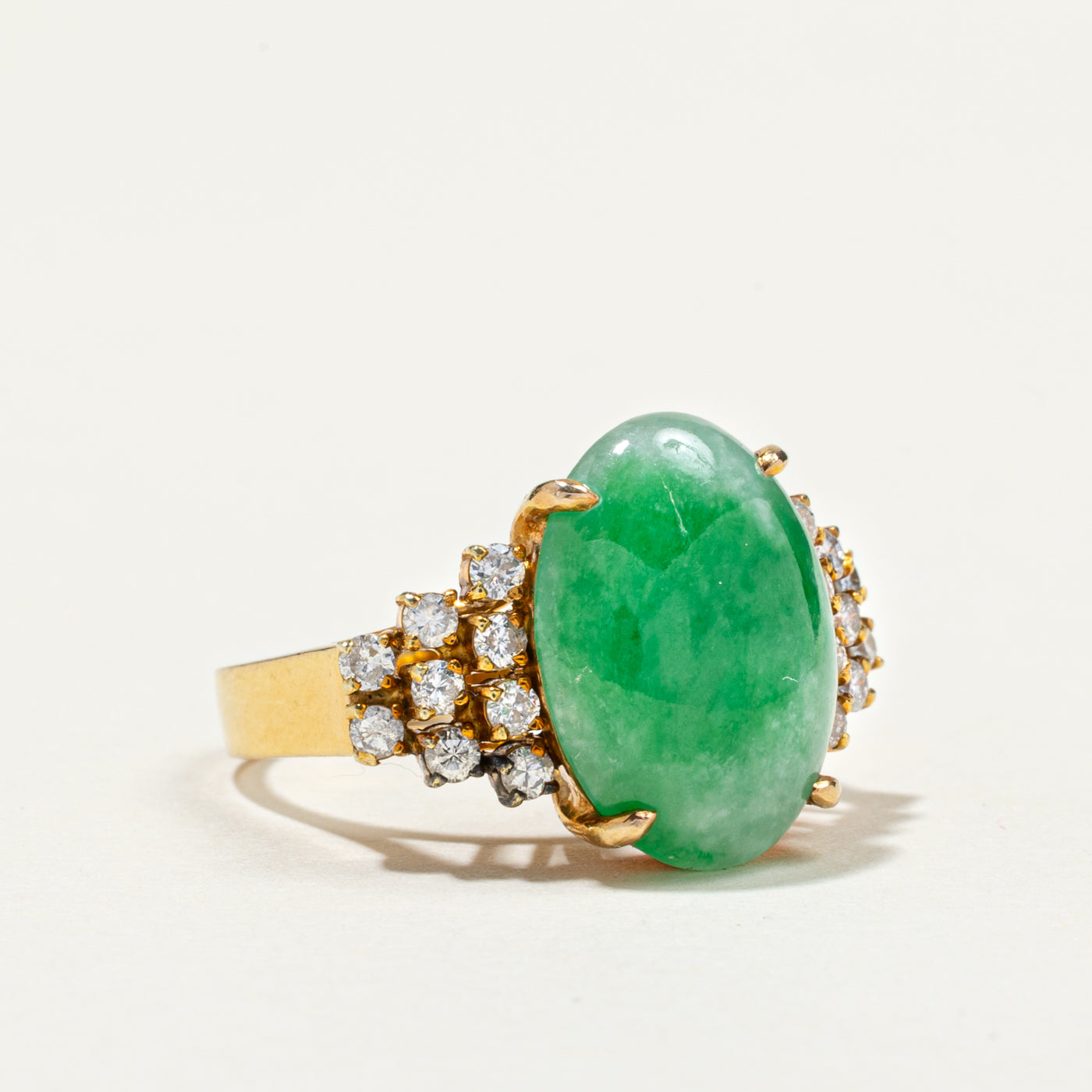 Exquisite 4.80ct Oval Cabochon Jadeite & 0.31ctw Diamond Cocktail Ring - Size 5.25 | Elegant Statement Jewelry for Weddings, Parties & Special Occasions