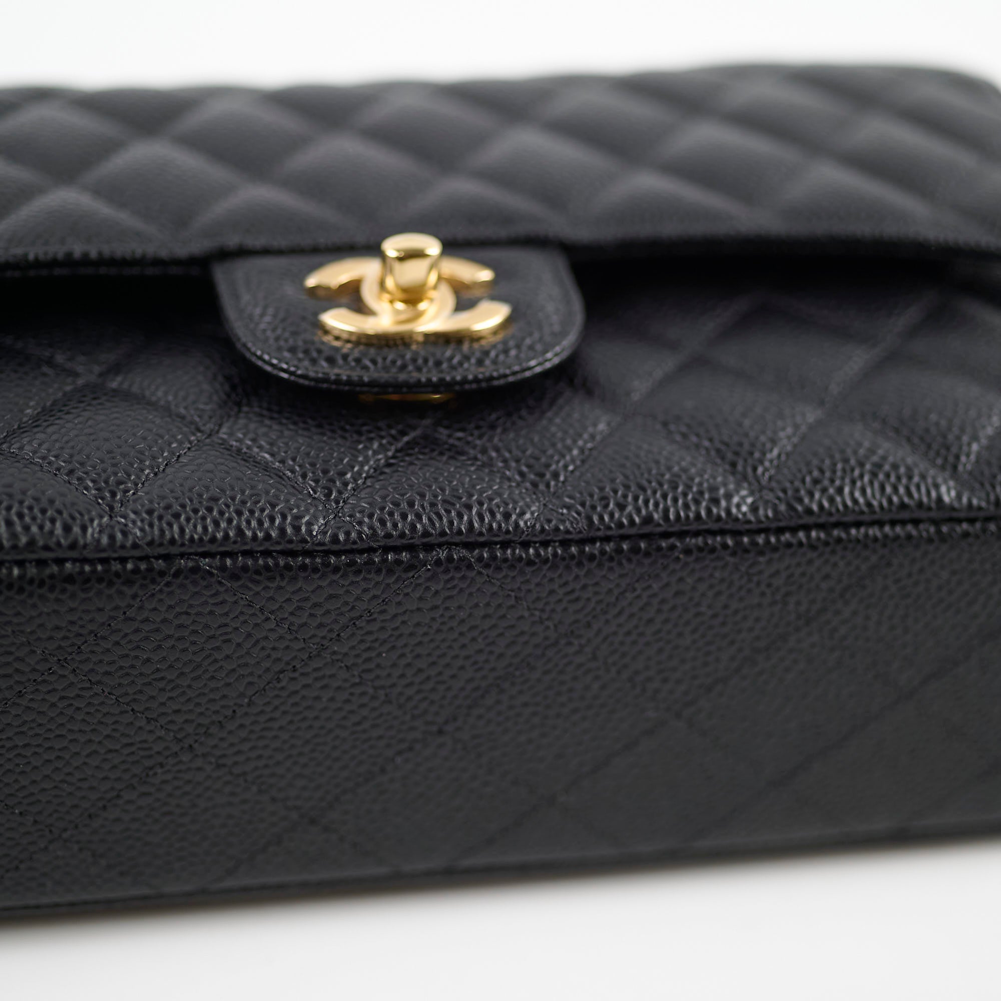 Chanel Medium/Large Caviar Leather Double Classic Flap Bag Black with Microchip - Luxury Designer Handbag for Women, Perfect for Work, Evening Events & Special Occasions