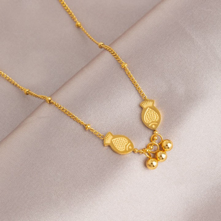 Titanium Gold Fish Charm Beaded Chain Anklet Bracelet for Women | Adjustable Ankle Jewelry for Summer Beach, Boho Style, Gift Idea | TB6763
