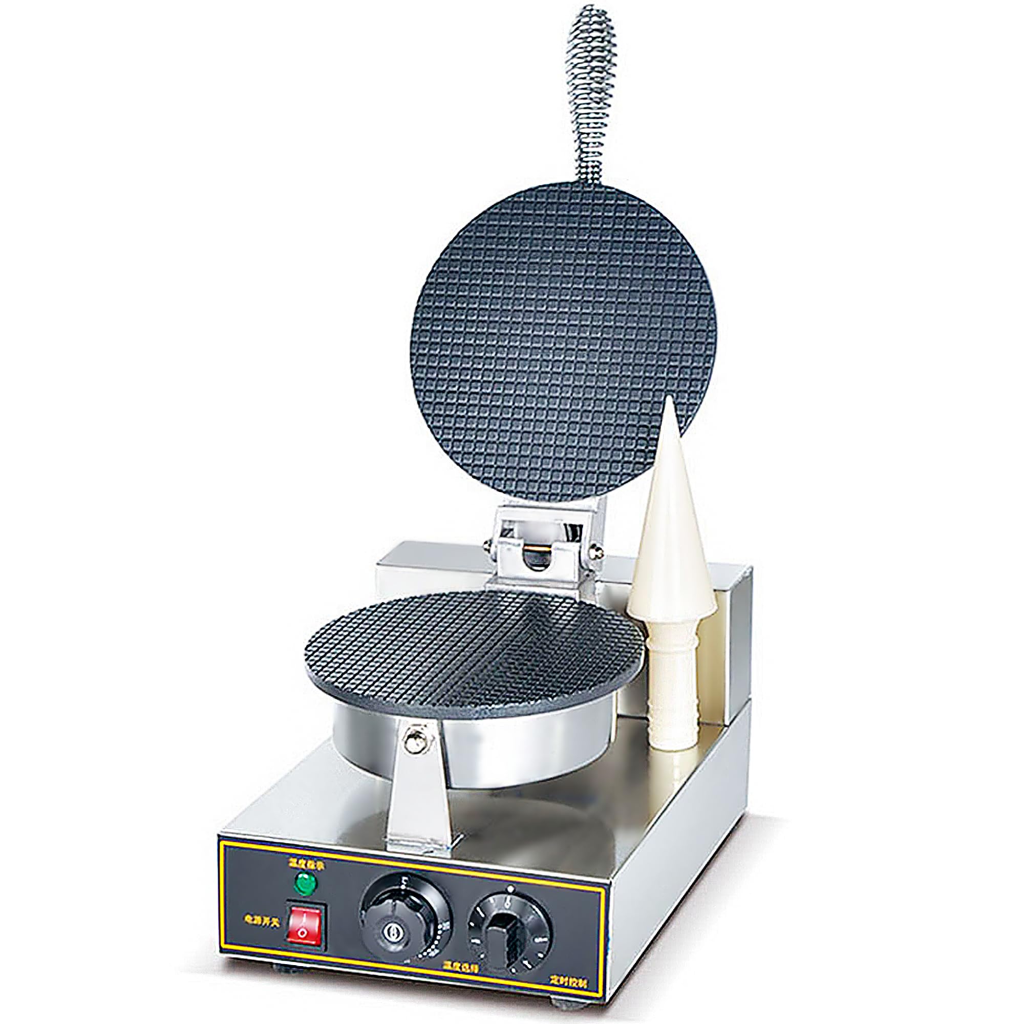 Electric Ice Cream Cone Maker Machine - Nonstick Waffle Cone & Egg Roll Maker with Timer, 110V Stainless Steel Single Head - Perfect for Home Desserts, Parties & Ice Cream Shops