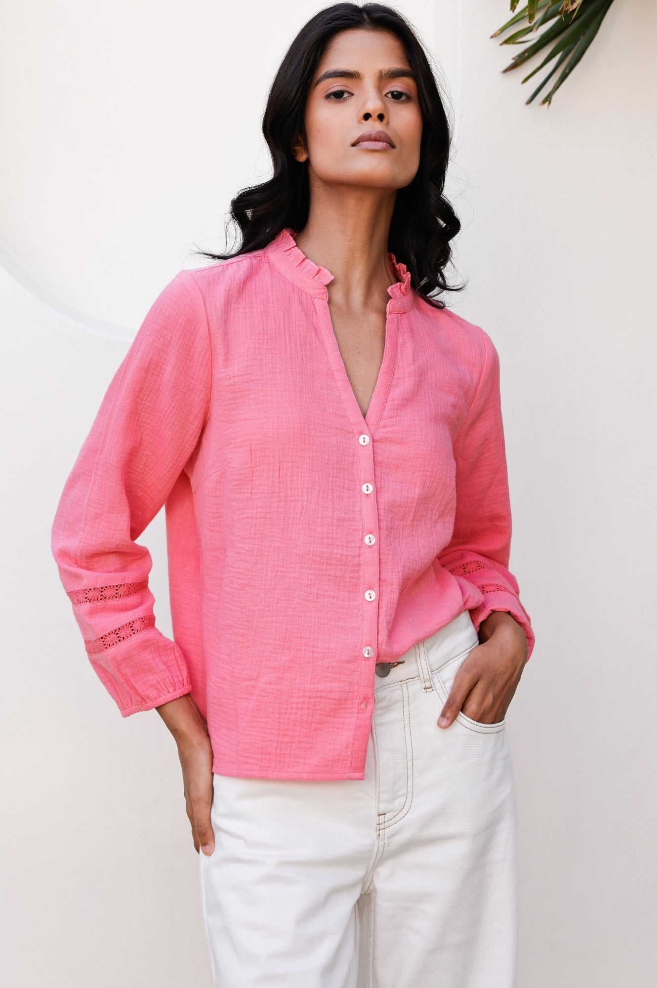 Organic Cotton Cheesecloth Blouse for Women - Soft & Breathable Summer Top in Pink Lemonade | Boho Chic Style for Beach, Vacation & Casual Wear