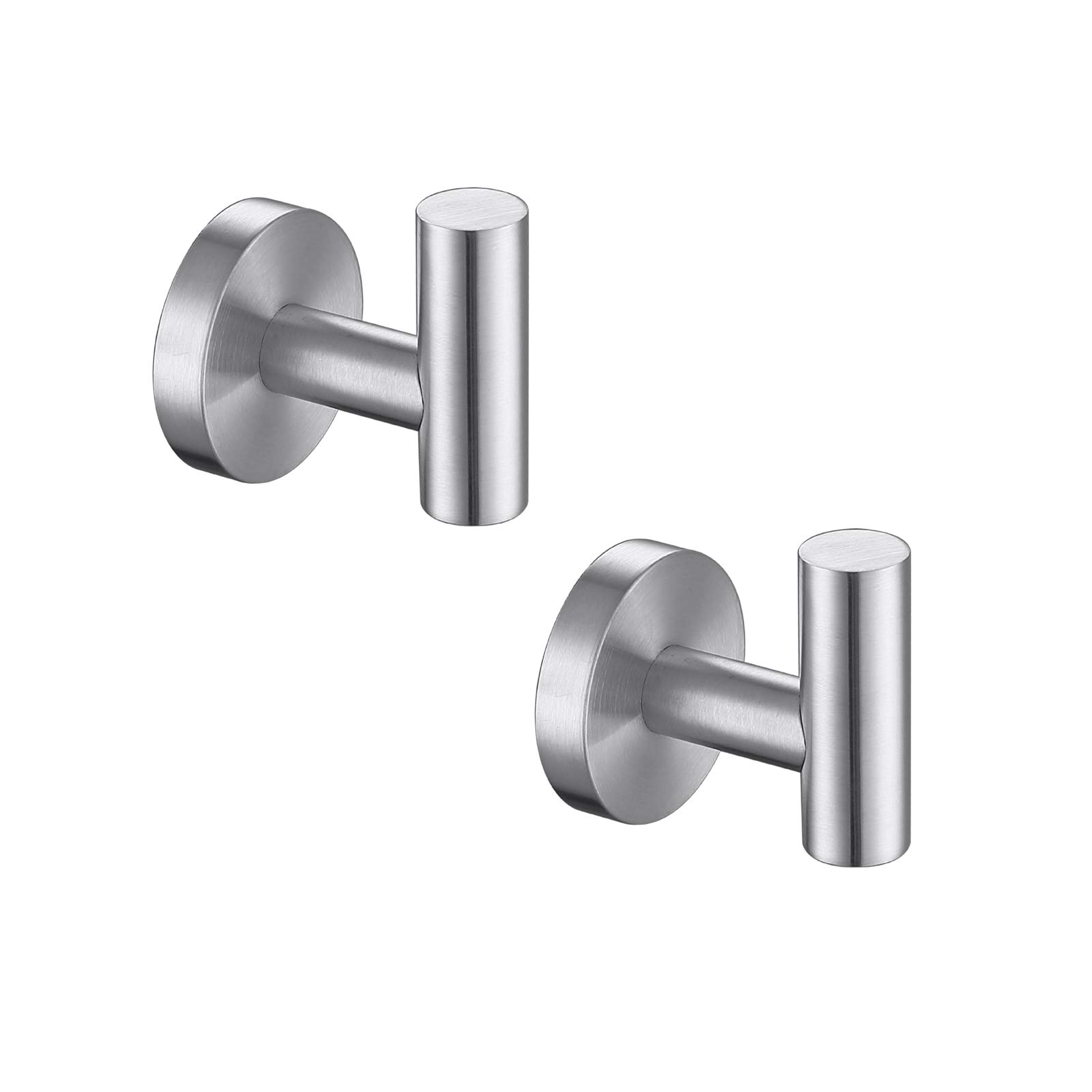 TASTOS Brushed Nickel Wall Hooks (2 Pack) - Heavy Duty Stainless Steel Coat & Towel Hooks for Bathroom, Kitchen - Modern Round Screw Mounted Hooks - Perfect for Hanging Robes, Clothes & Bath Towels