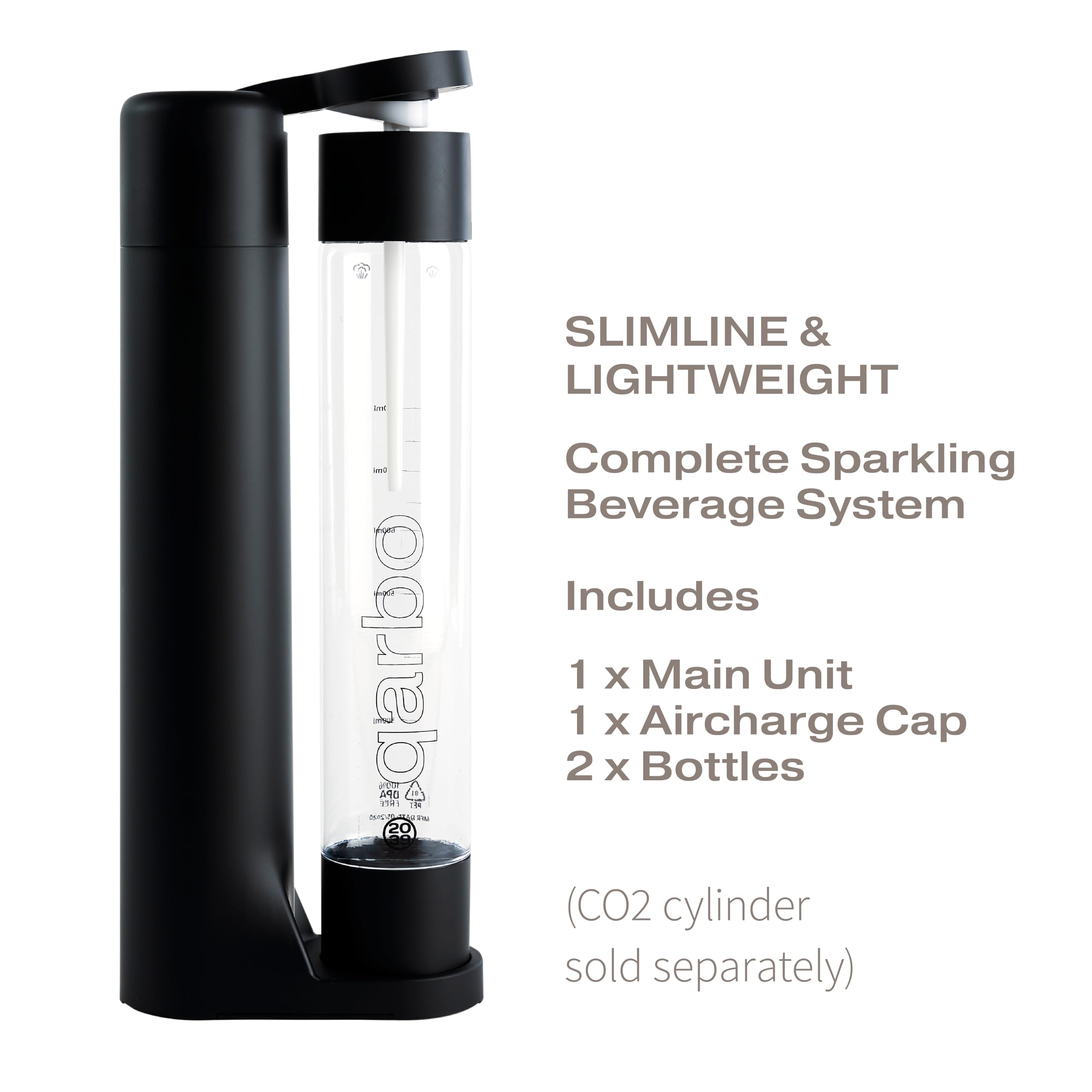 Twenty39 qarbo CLASSIC Sparkling Water Maker Machine - Home Soda Carbonator for Sparkling Water, Seltzer & Carbonated Drinks | Fizzy Water Maker with Matte Black Finish | Perfect for Parties, Home Bars & Healthy Hydration