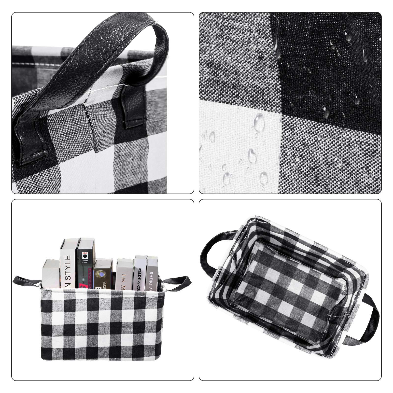 6-Piece Buffalo Plaid Storage Baskets Set - Collapsible Square Organizer with Handles for Home, Office & Nursery Organization (Black/White Checkered Pattern) - Perfect for Toy Storage, Blanket Baskets & Closet Organization