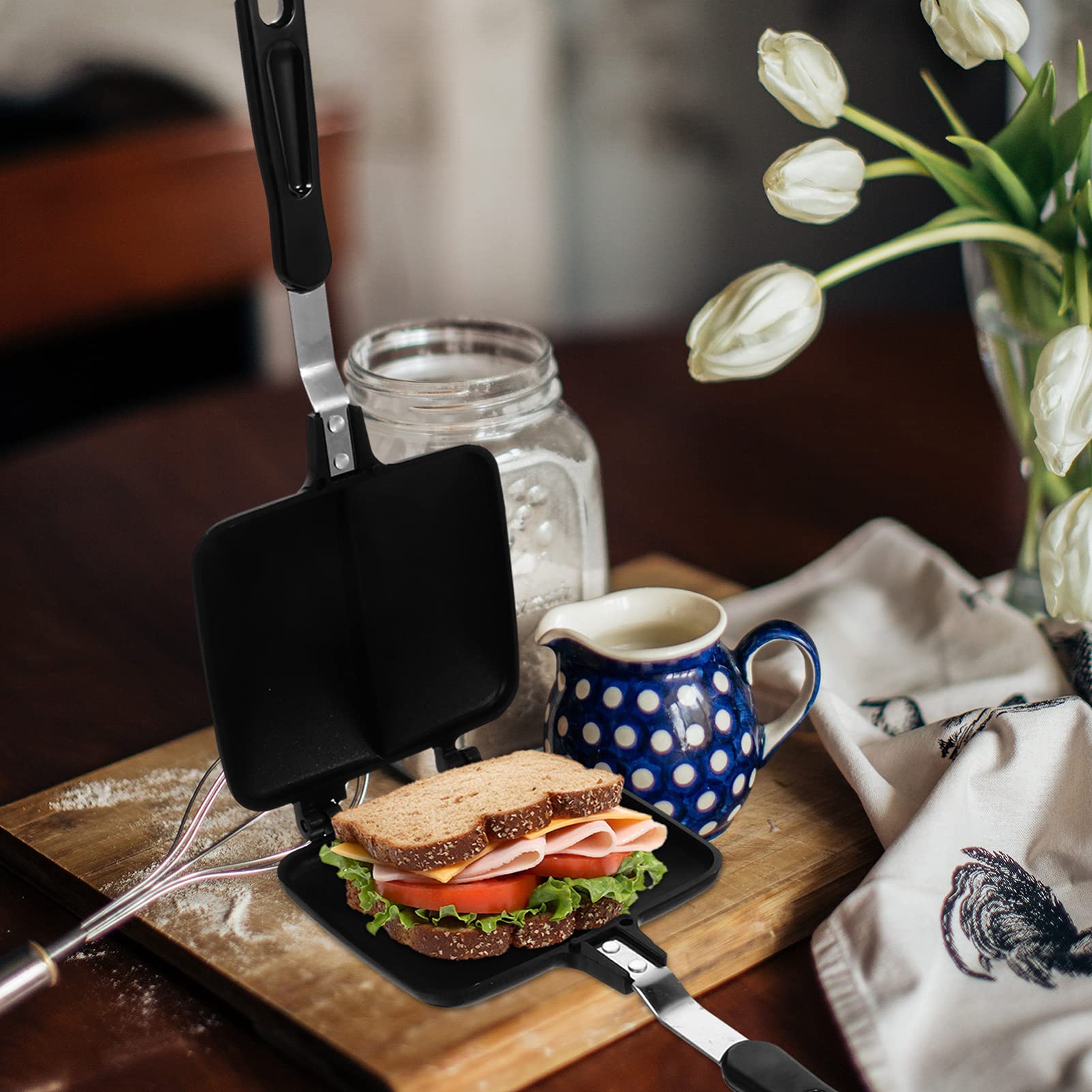 Non-Stick Sandwich Maker & Waffle Pan - Hemoton Aluminum Alloy Grilled Sandwich Press, Skillet & Baking Plate for Breakfast, Lunch & Snacks - Perfect for Home, Office & Camping Cooking