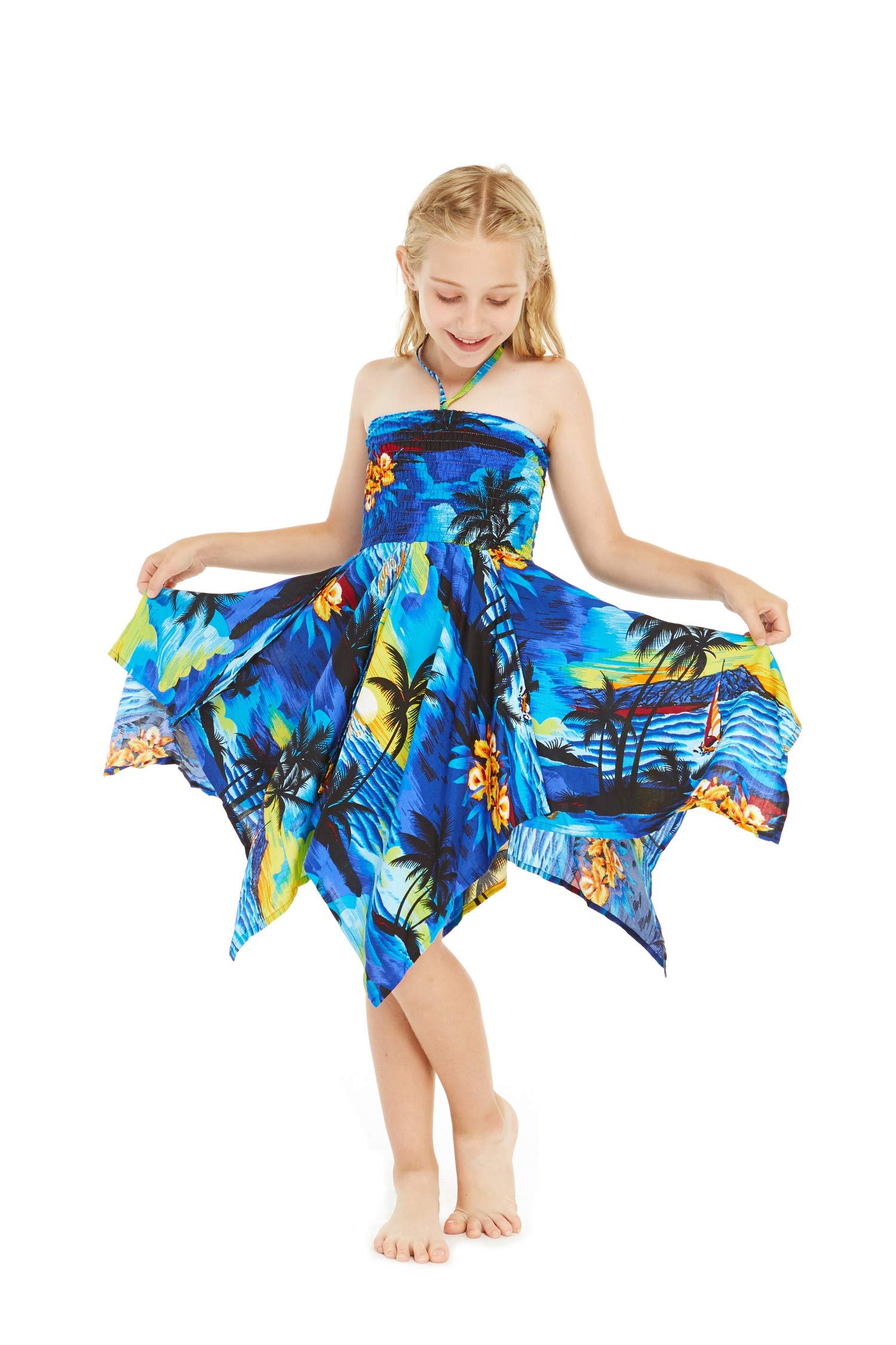 Hawaiian Luau Outfits for Family - Matching Sunset Blue Aloha Shirts for Men, Women, Boys & Girls | Beach Party, Summer Vacation & Tropical Theme Events