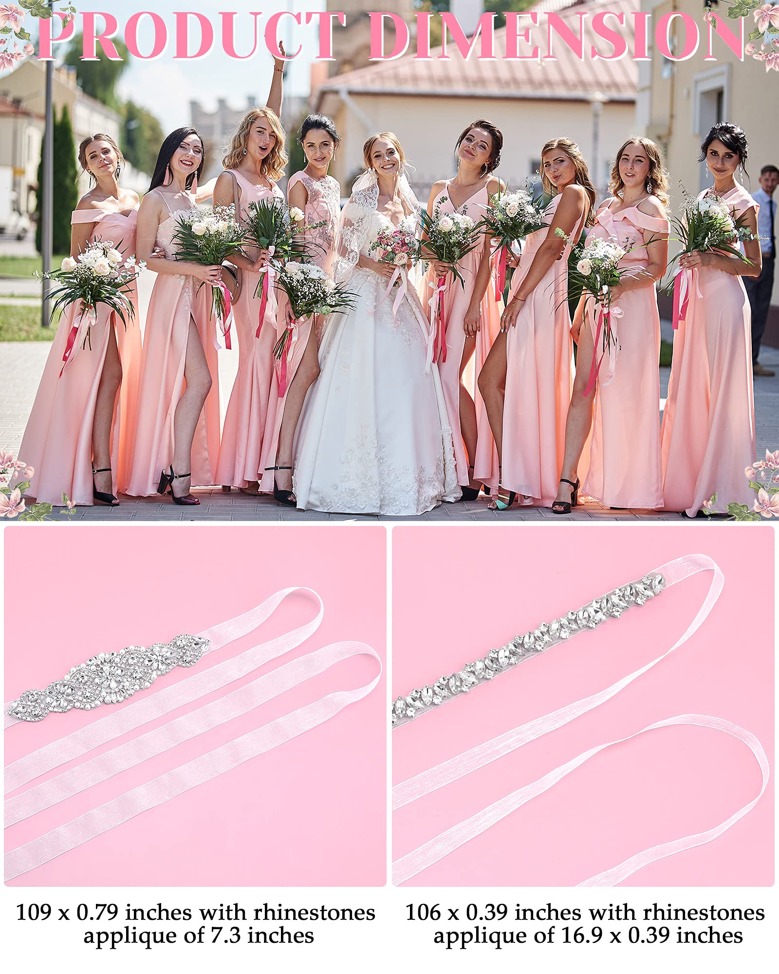 SATINIOR 2-Pack Rhinestone Wedding Sash Belt - Crystal Diamond Bridal Waistband for Bride & Bridesmaids - Elegant White Wedding Accessory for Ceremony, Reception & Photoshoots