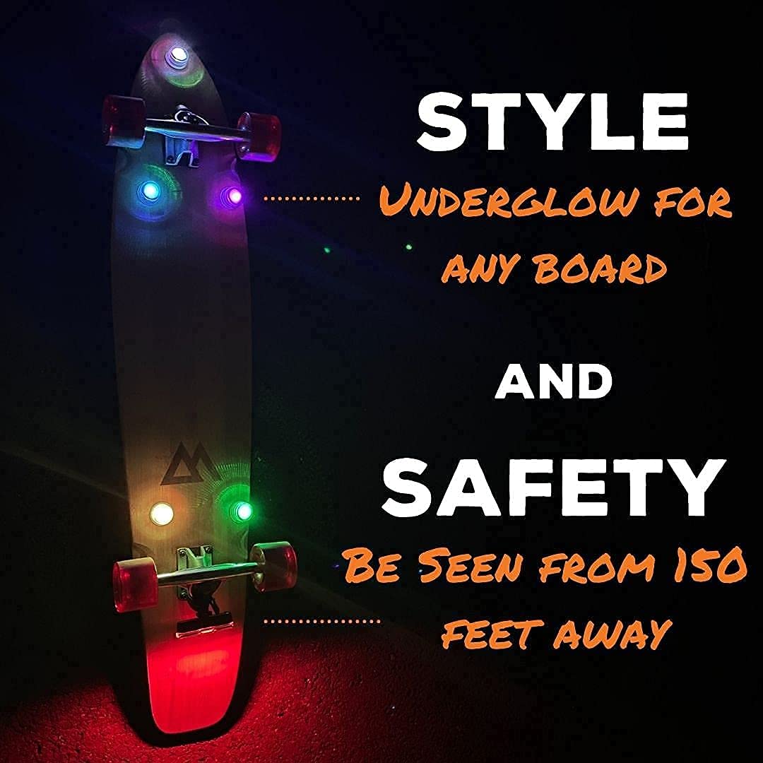 Color Changing LED Skateboard Underglow Lights with Tail Light - 5-Piece Set for Night Riding Safety & Style | Perfect for Longboards, Cruisers & Electric Skateboards at Night