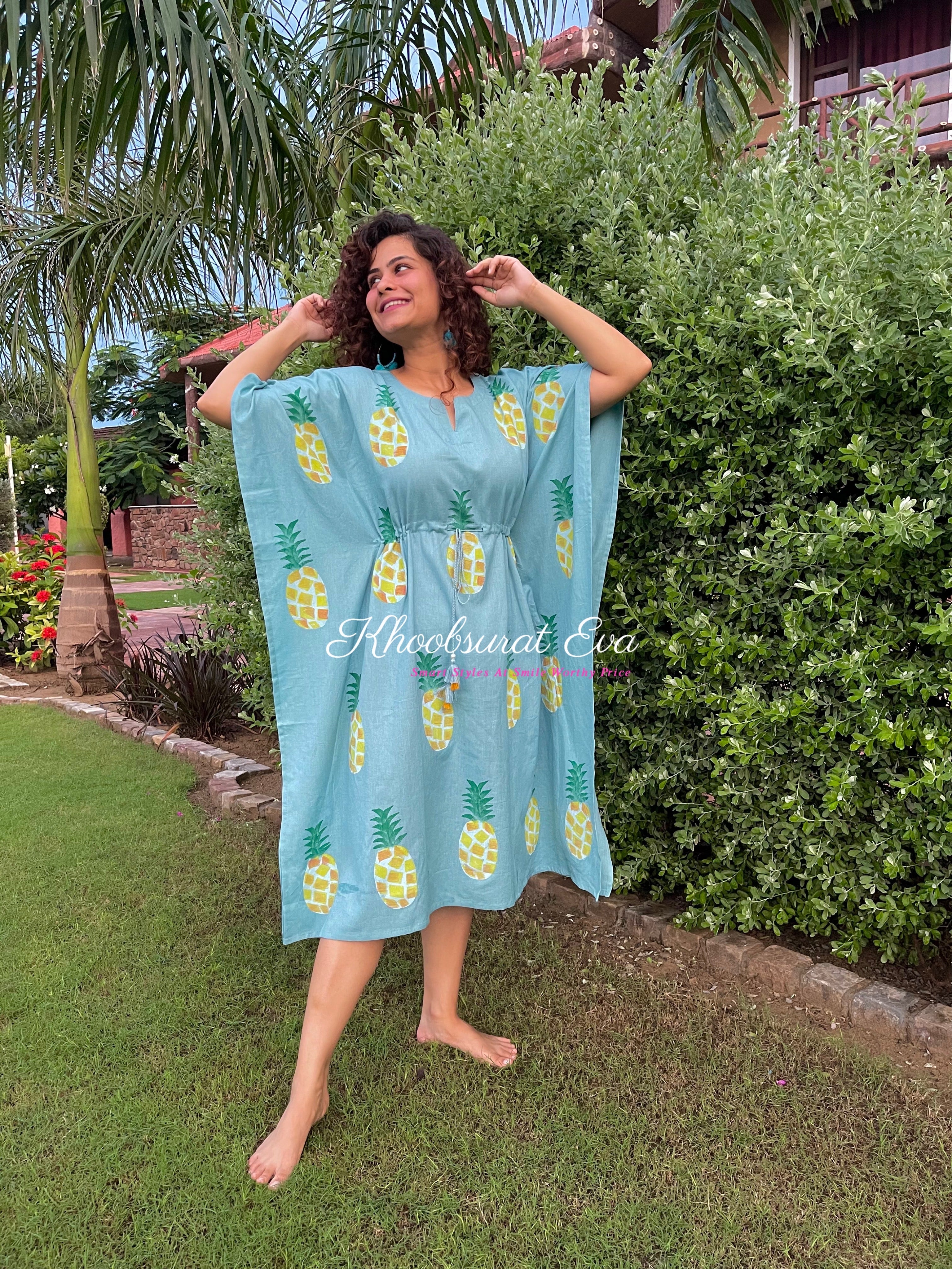 Island Paradise Kaftan - Flowy Beach Cover Up Dress for Women | Boho Summer Maxi Dress with Pockets | Perfect for Vacations, Pool Parties & Tropical Getaways