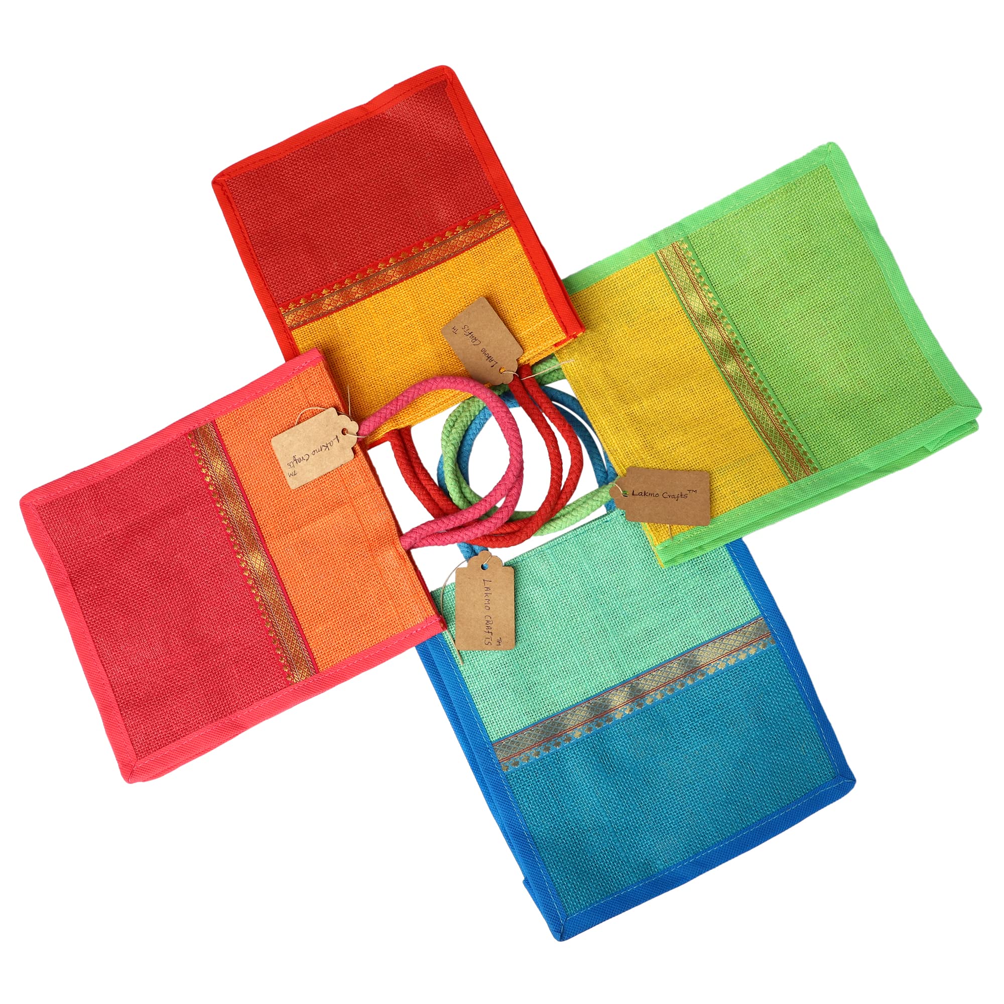 Lakmo Crafts® Half & Half Contrast Color Jute Gift Bags - 9x10x4 Inches, Pack of 10 | Eco-Friendly Wedding Favors, Party Decorations & Return Gifts for Special Occasions