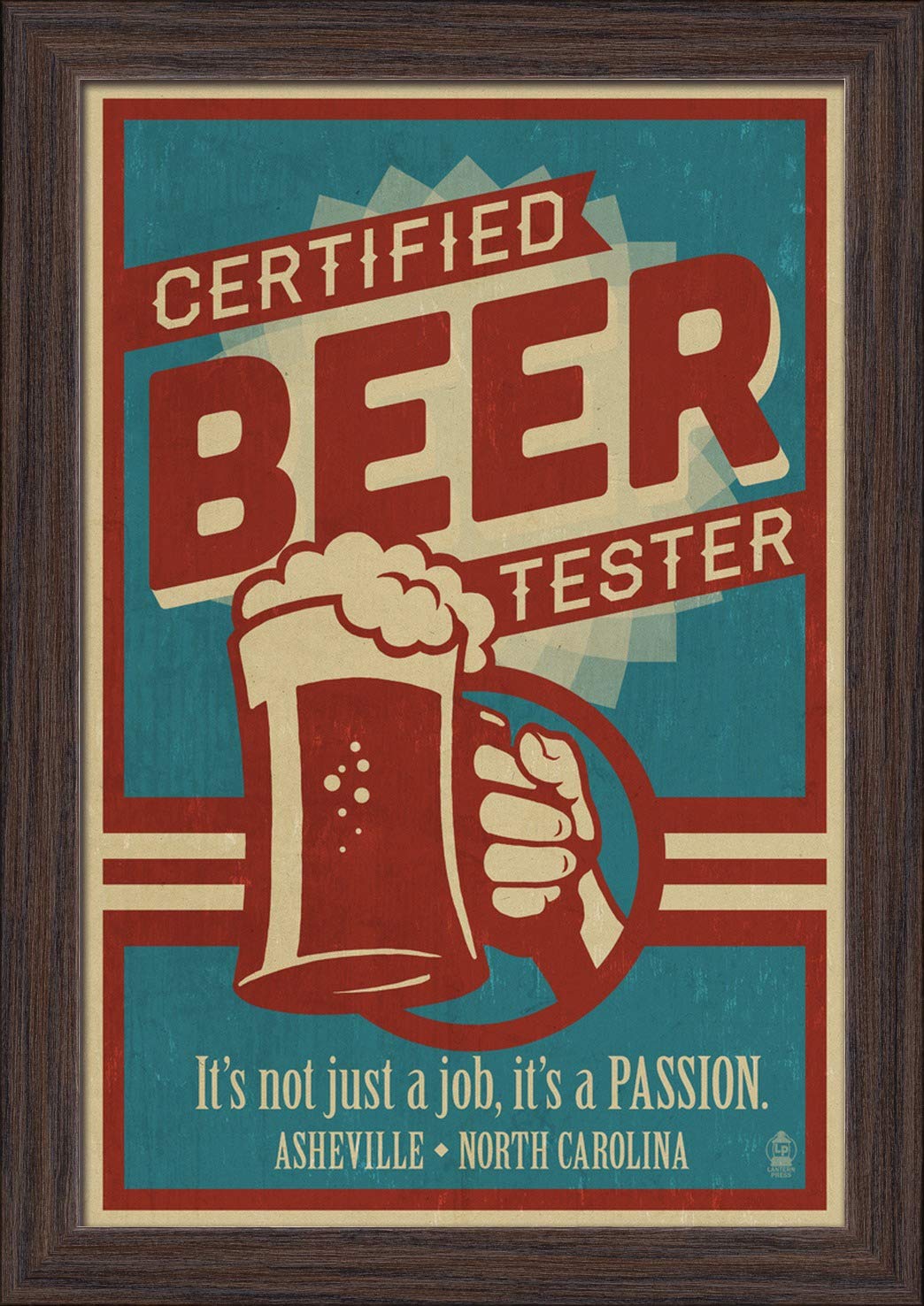 Certified Beer Tester Asheville NC - 12x18 Giclee Fine Art Print in Recycled Wood Frame (Espresso Brown) - Perfect for Home Bar Decor, Man Cave Wall Art & Brewery Gifts