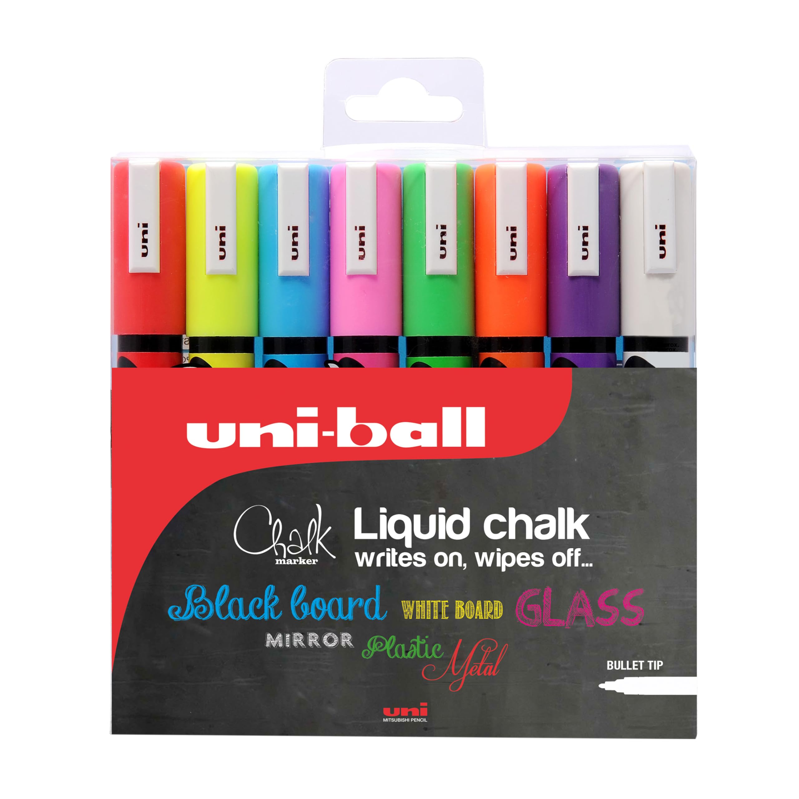 Uni-Ball 153494341 Liquid Chalk Markers - 8 Pack, Non-Toxic, Vibrant Colors for Whiteboards, Glass, and Chalkboards - Perfect for Restaurants, Classrooms, and DIY Projects