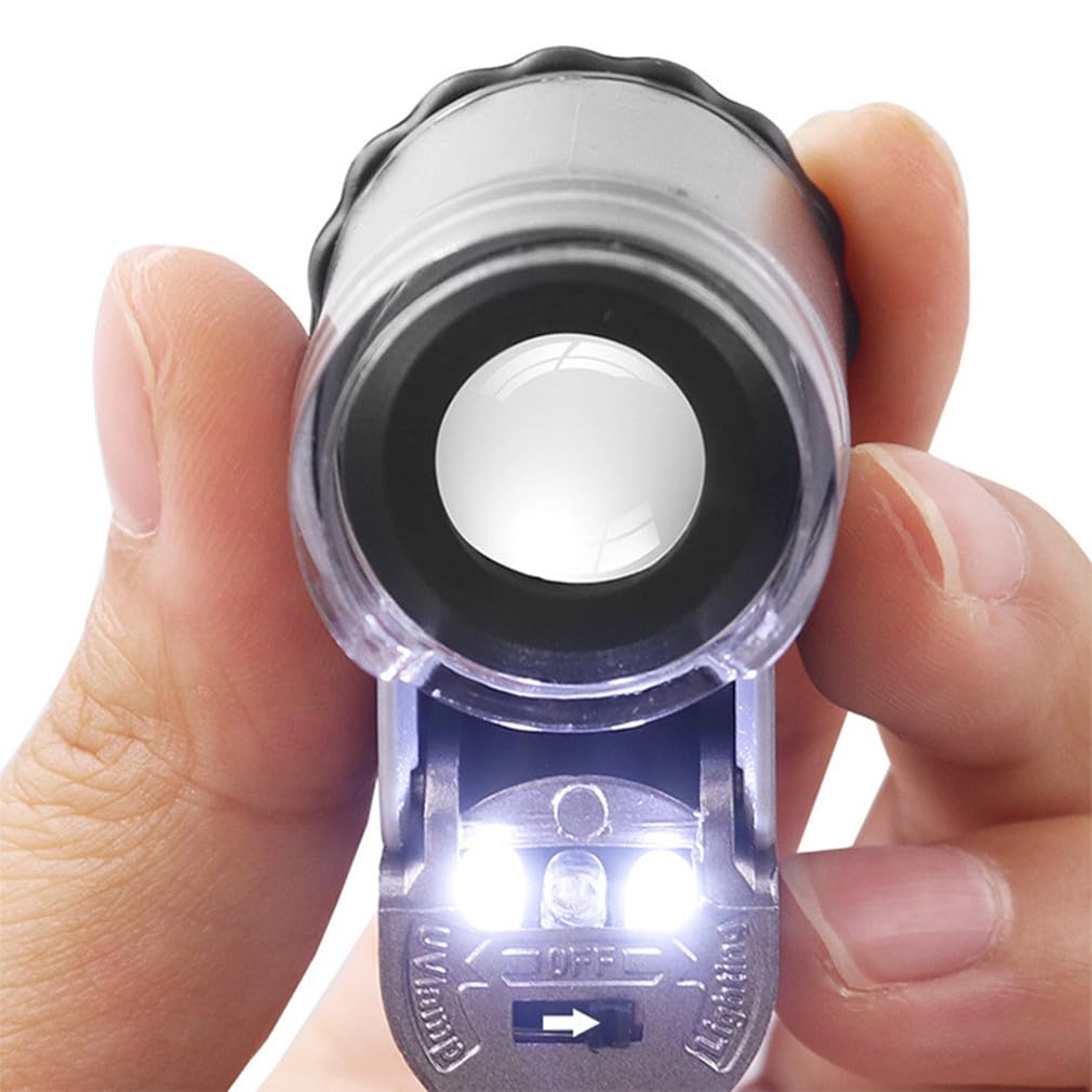 50X Pocket Jewelry Loupe with UV LED Light - Mini Magnifier for Jewelry, Diamonds, Stamps & Coin Collection - Portable Handheld Magnifying Glass for Gemologists, Hobbyists & Professionals - Perfect for Jewelry Appraisal, Stamp Verification & Coin Grading