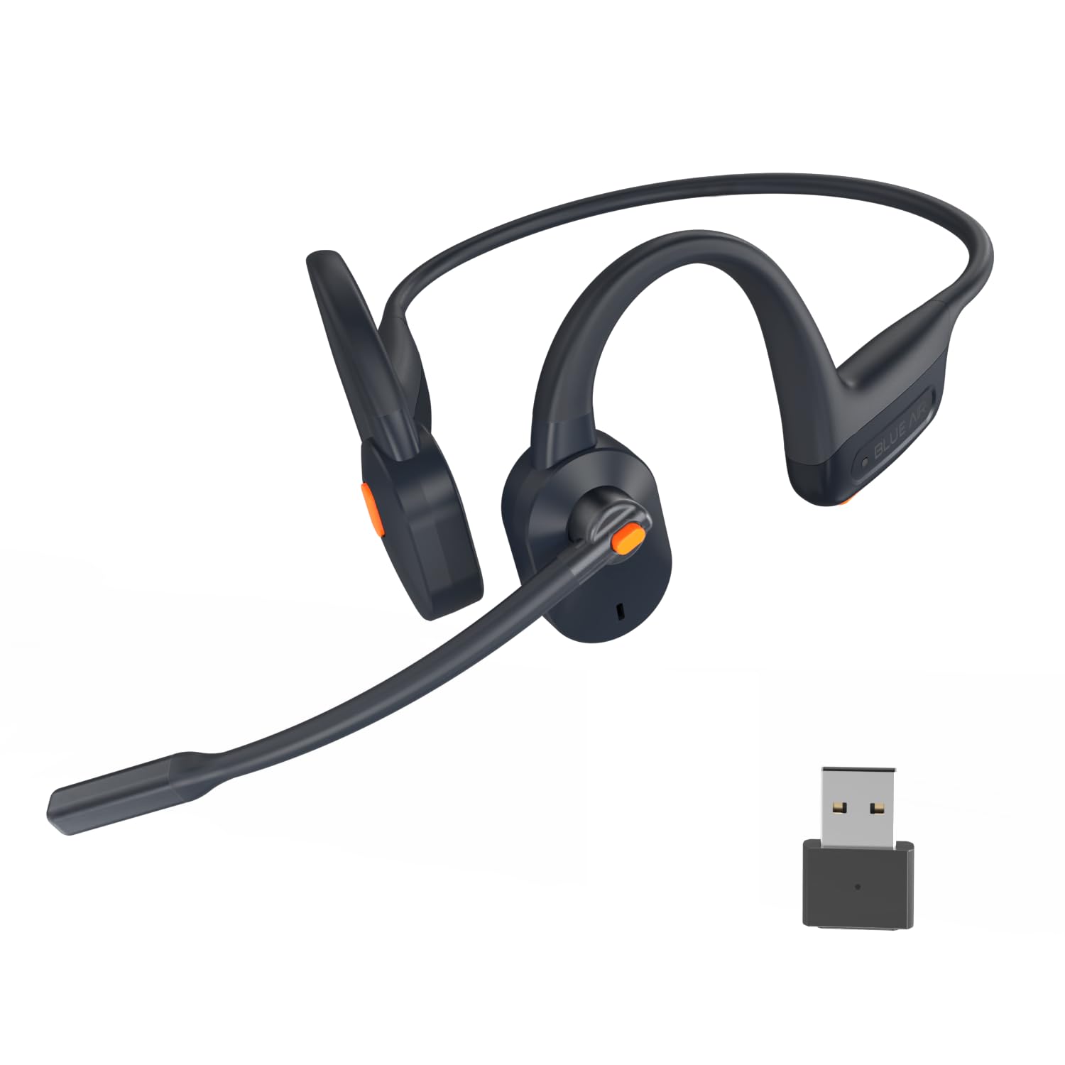 Open Ear Bluetooth Headphones with Microphone - Wireless Computer Headset for PC, Mac, Laptop - Comfortable Office, Home & Online Class Use - Lightweight Open-Ear Design (Gray, Includes USB Dongle)