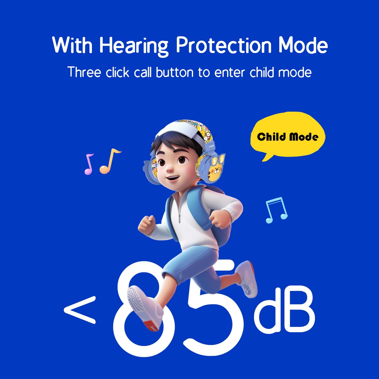 Beerus WildFriends Kids Bluetooth Headphones - 85dB Safe Volume, Cute Cartoon Animal Design, 30H Playtime, Foldable Wireless Headset with FM/TF Card/AUX Support - Perfect for School, Travel, and Home Learning
