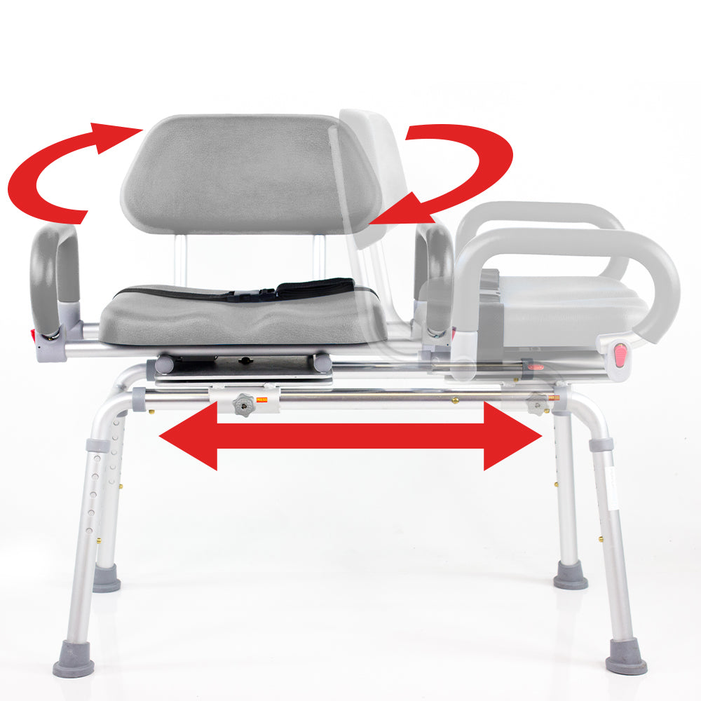 Swivel Seat Carousel Sliding Transfer Bench for Disabled & Elderly - Safe Bathroom Shower Chair with Adjustable Height - Ideal for Mobility Assistance & Home Care Use