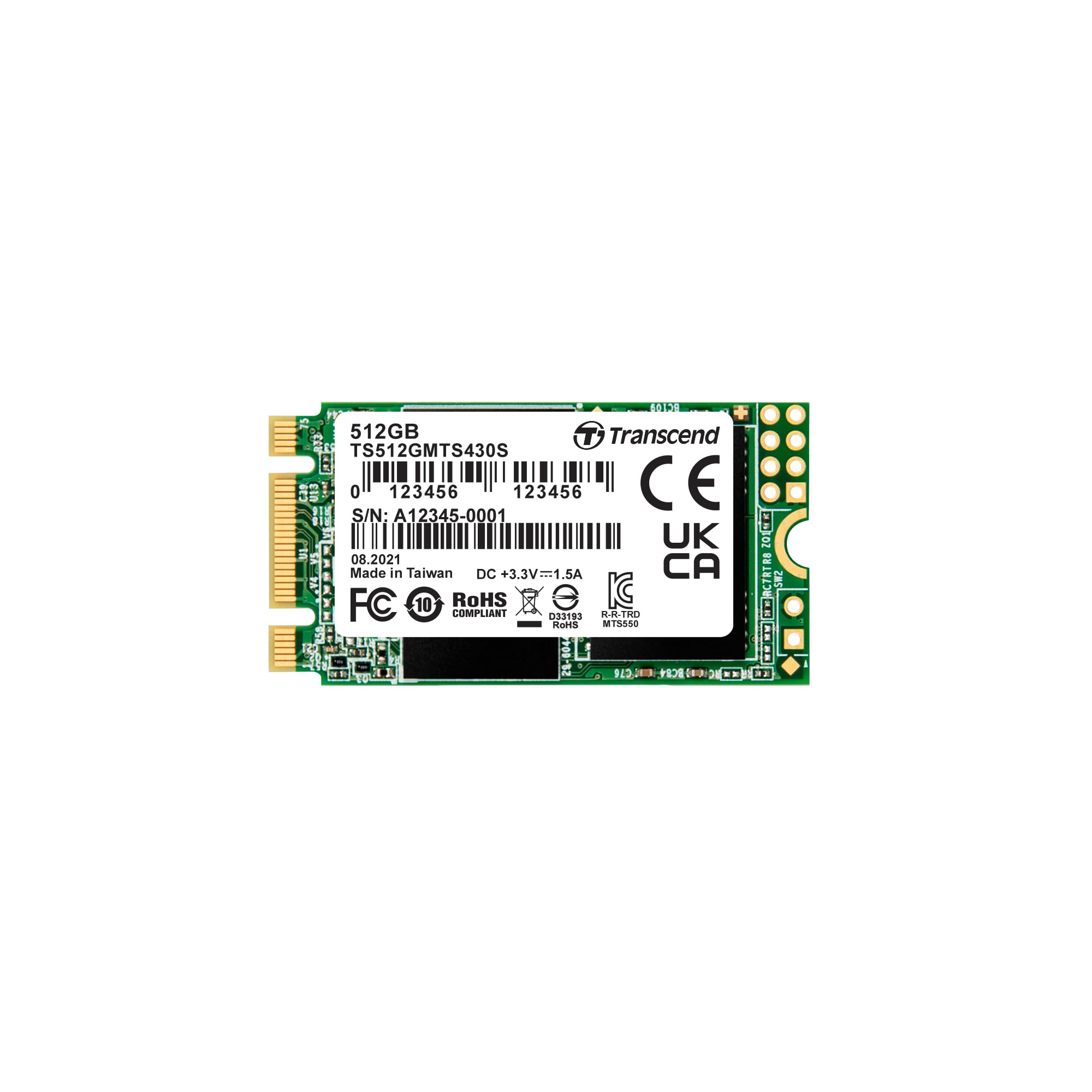 Transcend 512GB SATA III 6Gb/s M.2 SSD (TS512GMTS430S) - High Speed 42mm Solid State Drive for Laptops, Gaming PCs & Data Storage | Boost Performance & Upgrade Your System