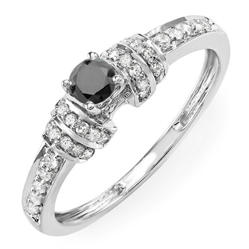 Dazzlingrock Collection 0.45 Cttw 18k White Gold Round Black & White Diamond Women's Engagement Ring - Elegant Bridal Wedding Band for Proposals, Anniversaries & Special Occasions