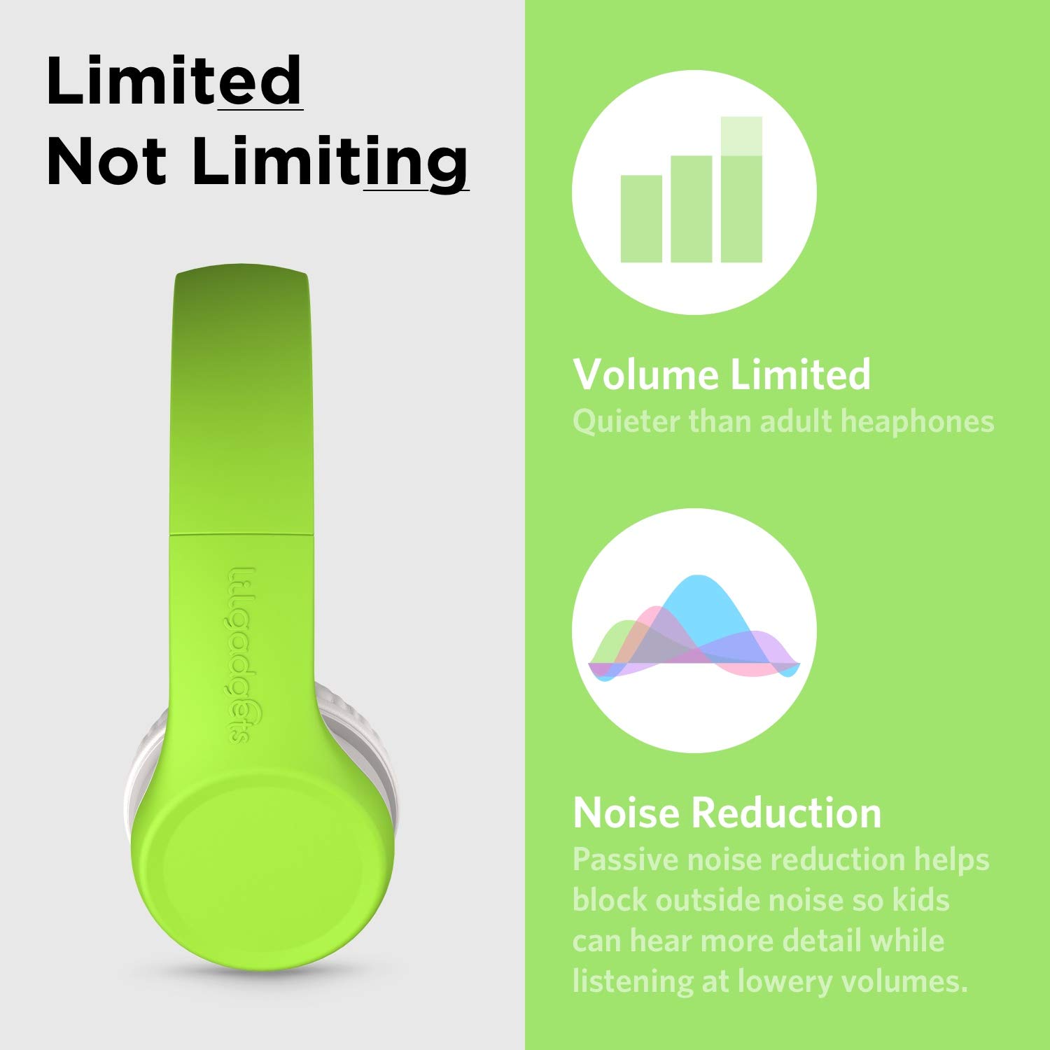 LilGadgets Connect+ Wired On-Ear Headphones for Kids - Volume Limiting & Noise Reduction with Built-in Microphone, SharePort Technology & SoftTouch Padding - Green Children's Headphones for School, Travel & Online Learning