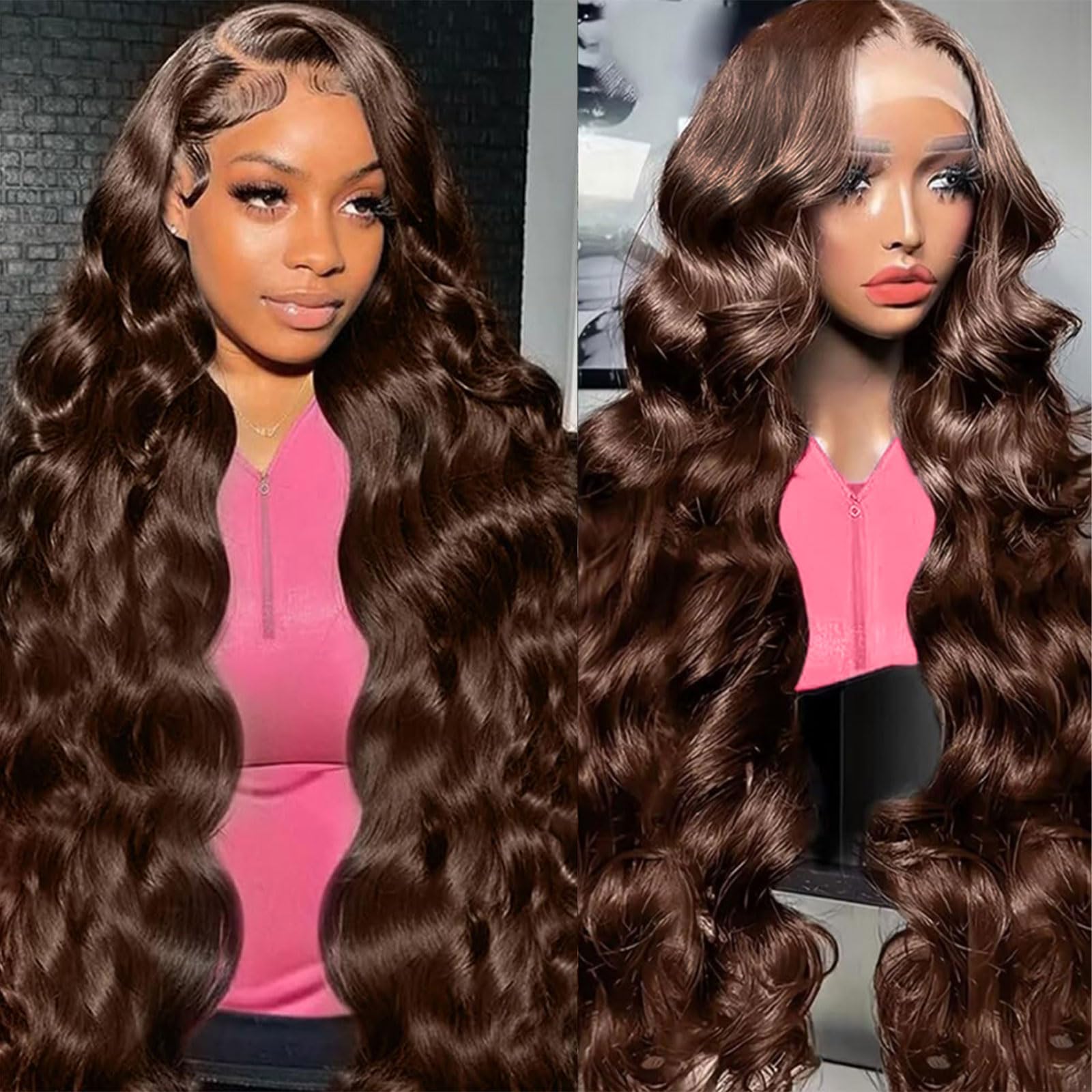24 Inch Chocolate Brown Lace Front Wig Human Hair - 180% Density 13x6 HD Body Wave Pre-Plucked Colored Frontal Wig for Women | Natural Look for Daily Wear, Cosplay & Special Occasions