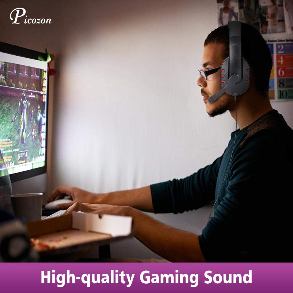 Picozon Gaming Headset with 3.5mm Jack & Built-in Mic - Compatible with PS4, PlayStation Vita, Mac, Laptop, Tablet, PC & Smartphones - Perfect for Gaming, Streaming & Online Meetings