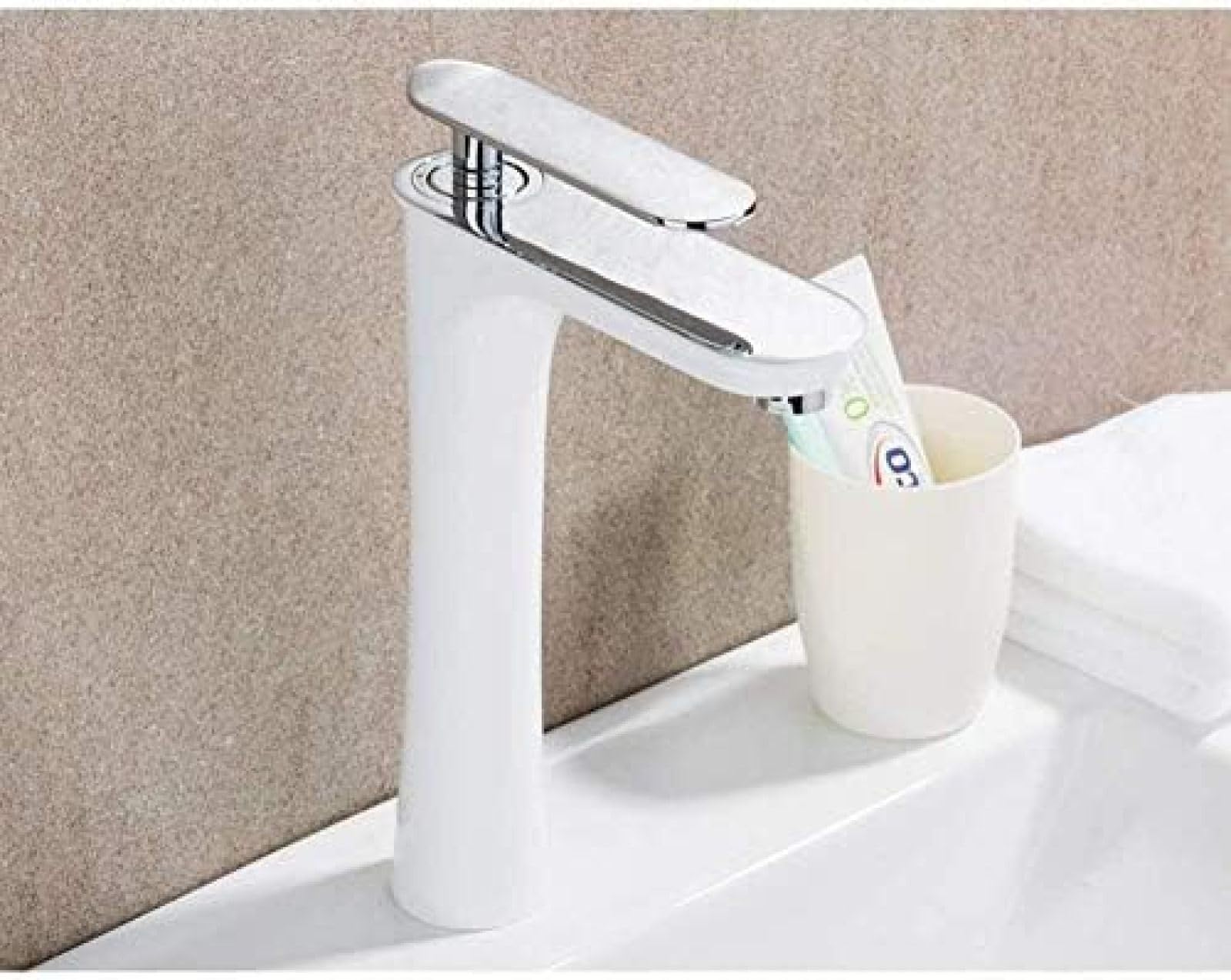 CRJUS White Chrome Brass Kitchen Faucet with Pull Down Sprayer - Modern Waterfall Sink Tap for Kitchen & Bathroom - Perfect for Cooking, Washing Dishes & Hand Washing