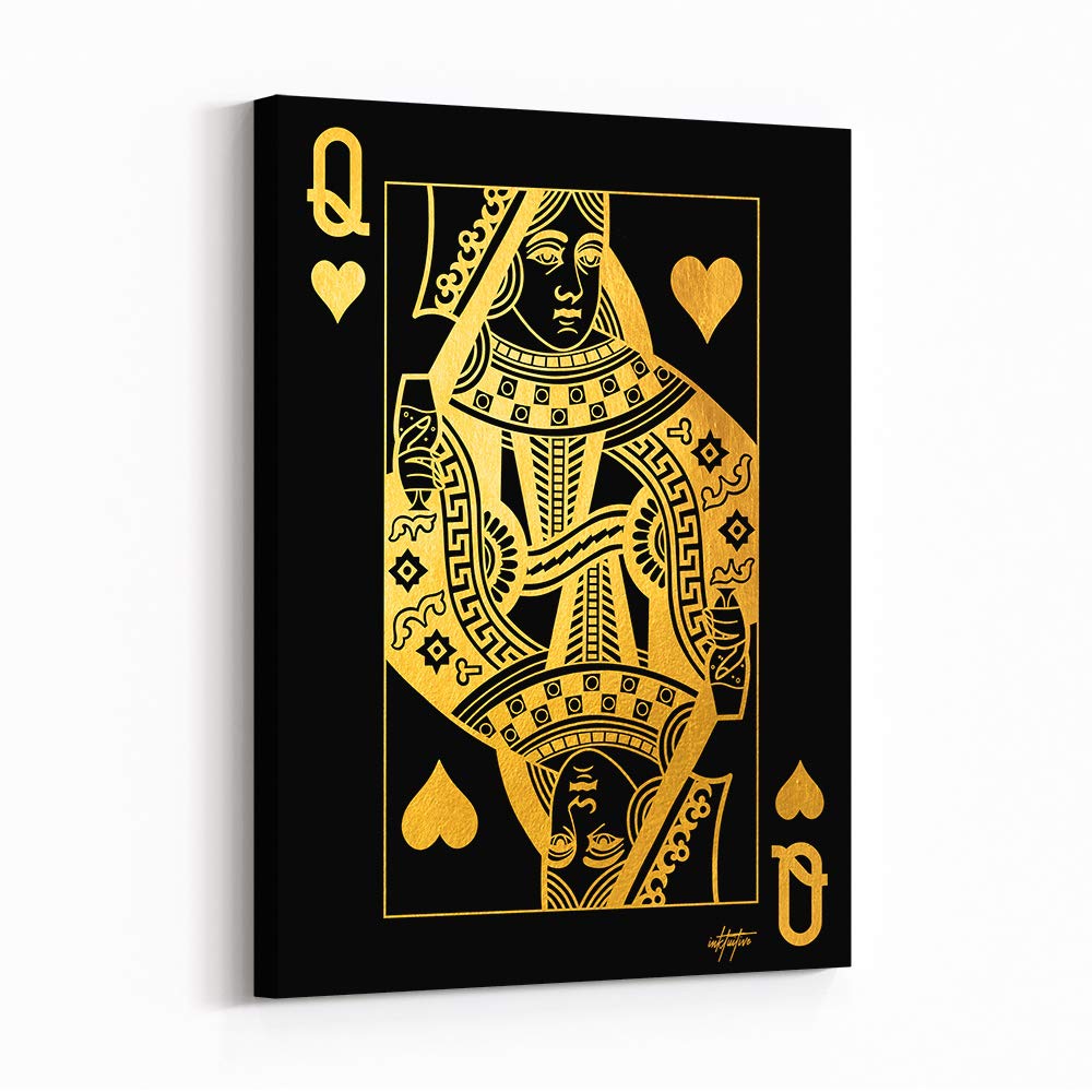 Inktuitive 'Queen of Hearts' Gold Motivational Wall Art Canvas Print - Inspirational Playing Cards Décor for Bedroom, Living Room & Office - 24x18 Inches - Perfect for Home Decor, Gift Ideas & Wall Display